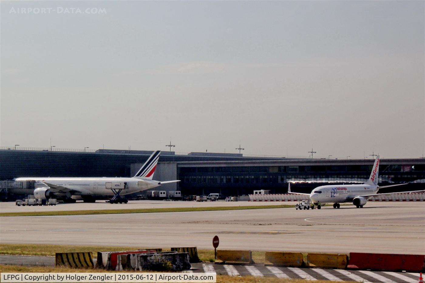 Paris Charles de Gaulle Airport (Roissy Airport), Paris France (LFPG) - Apron at terminal 2 and some pieces of famous CDG concrete barriers....