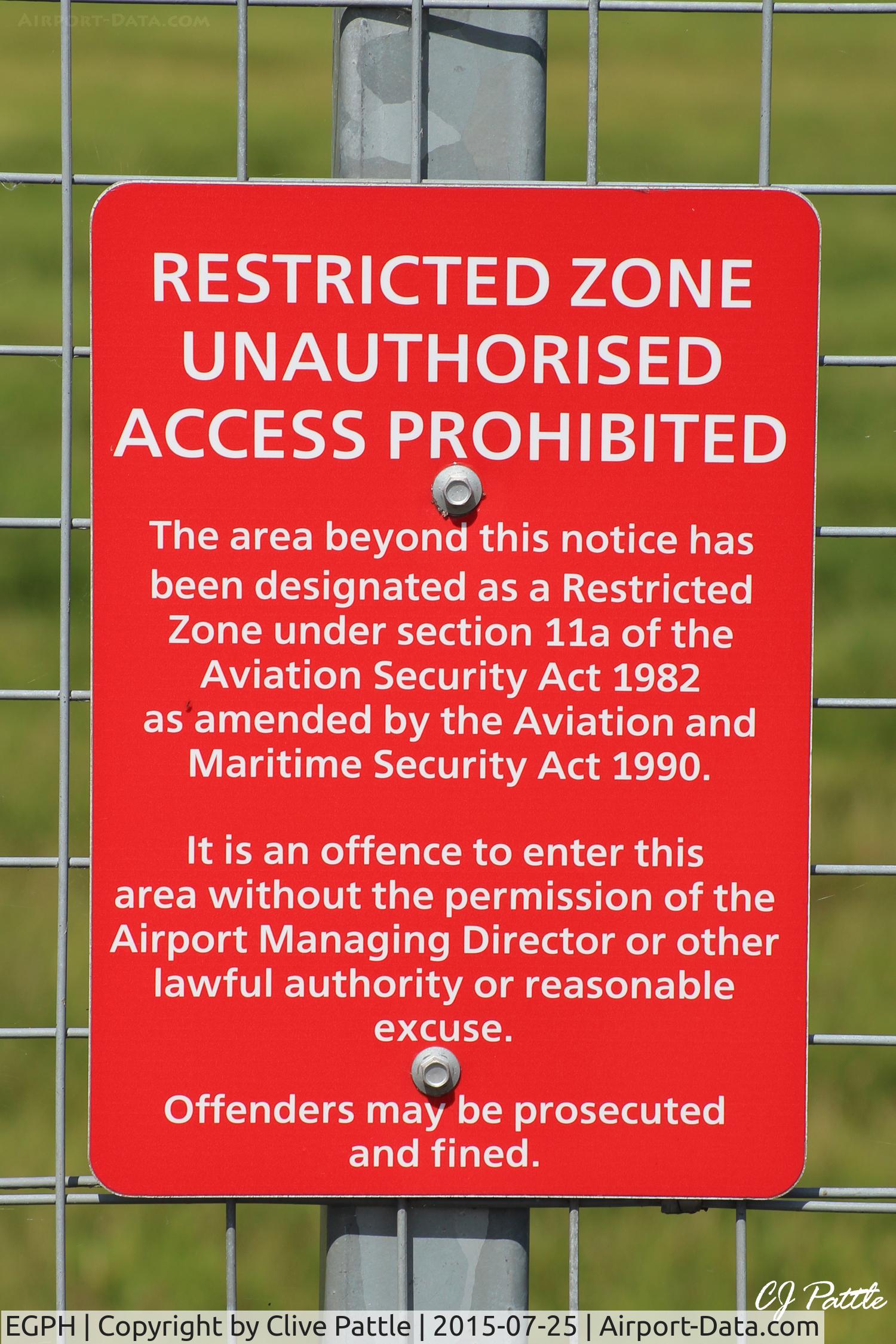 Edinburgh Airport, Edinburgh, Scotland United Kingdom (EGPH) - Airfield security signage at Edinburgh Airport EGPH - You have been warned !