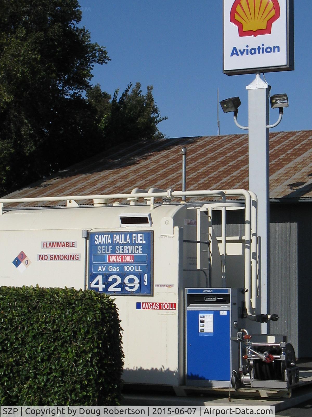 Santa Paula Airport (SZP) - SZP's Aviation Fuel dock, location-midfield North, note changed fuel price 100LL