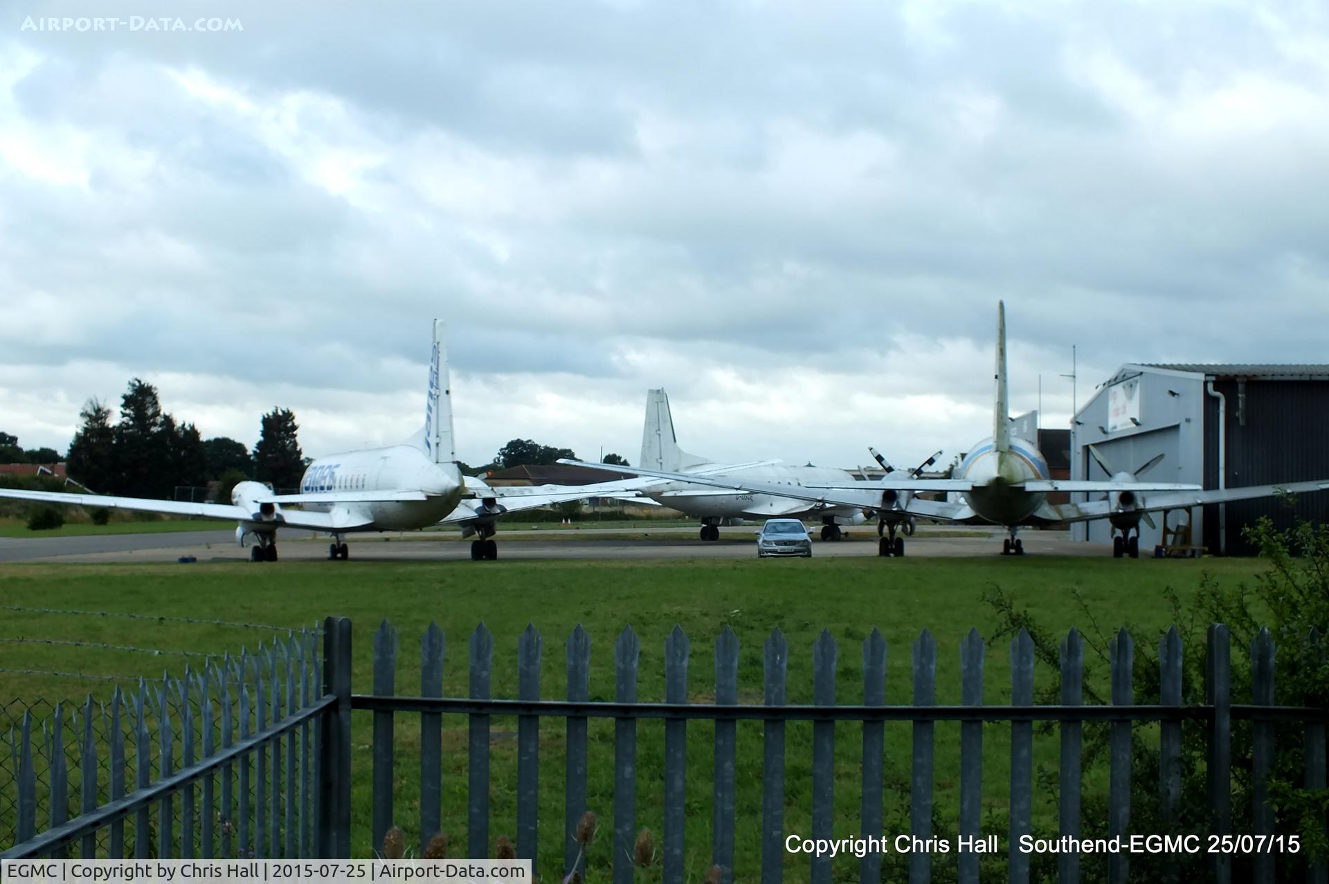 London Southend Airport, Southend-on-Sea, England United Kingdom (EGMC) - three HS 748s stored at Southend