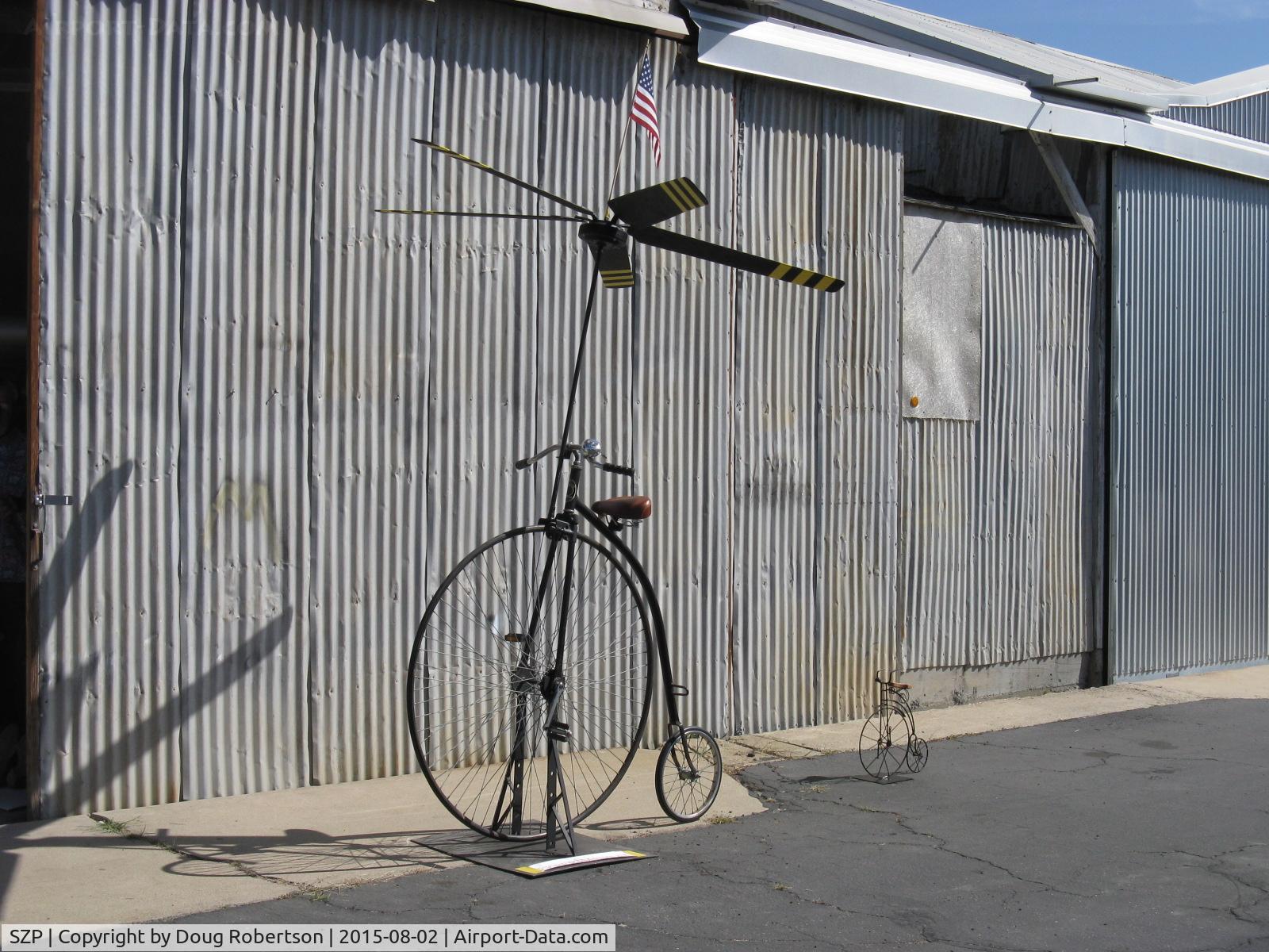 Santa Paula Airport (SZP) - Behold the World's very first VTOL HELI-BICYCLE! This unique FLY Your Own BIKE, PEDAL Your Own HELICOPTER makes its Grand Debut over this website. Experimental class in development. Anti-torque rotor is in design. WANTED: Fearless Test Pilot!