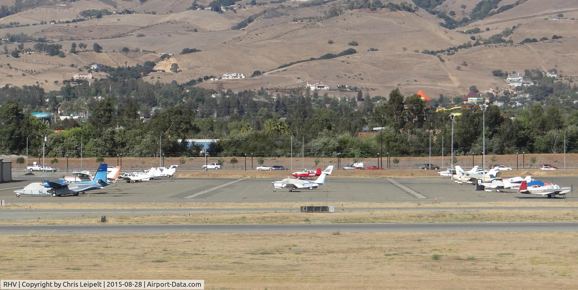 Reid-hillview Of Santa Clara County Airport (RHV) - The busiest time you'll ever see the south tie downs at Reid Hillview Airport, San Jose, CA. Photo taken from the control tower.