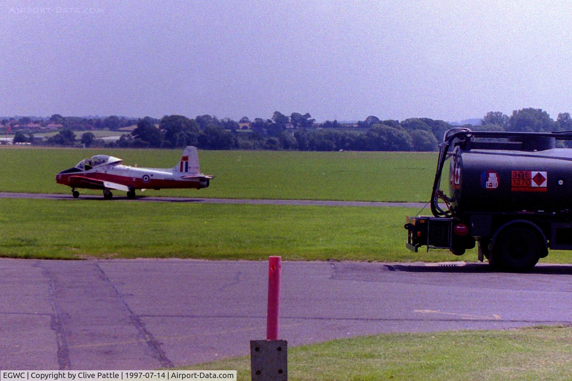 RAF Cosford Airport, Albrighton, England United Kingdom (EGWC) - An unidentified BAC Jet Provost T.5 of 1 SOTT taxies at RAF Cosford. At that time a number of the type were in use as non-flying yet taxiable (by non-pilots) training aids to students learning aircraft marshalling skills. 