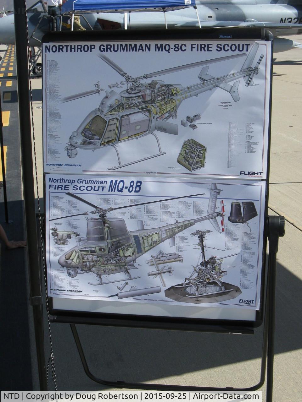 Point Mugu Nas (naval Base Ventura Co) Airport (NTD) - BUNO 168450 Northrop Grumman MQ-8B FIRE SCOUT UAS, comparison panel with Northrop Grumman MQ-8C FIRE SCOUT, an entirely different UAS based on the Bell 407 helicopter, which see MQ-8C at NTD.