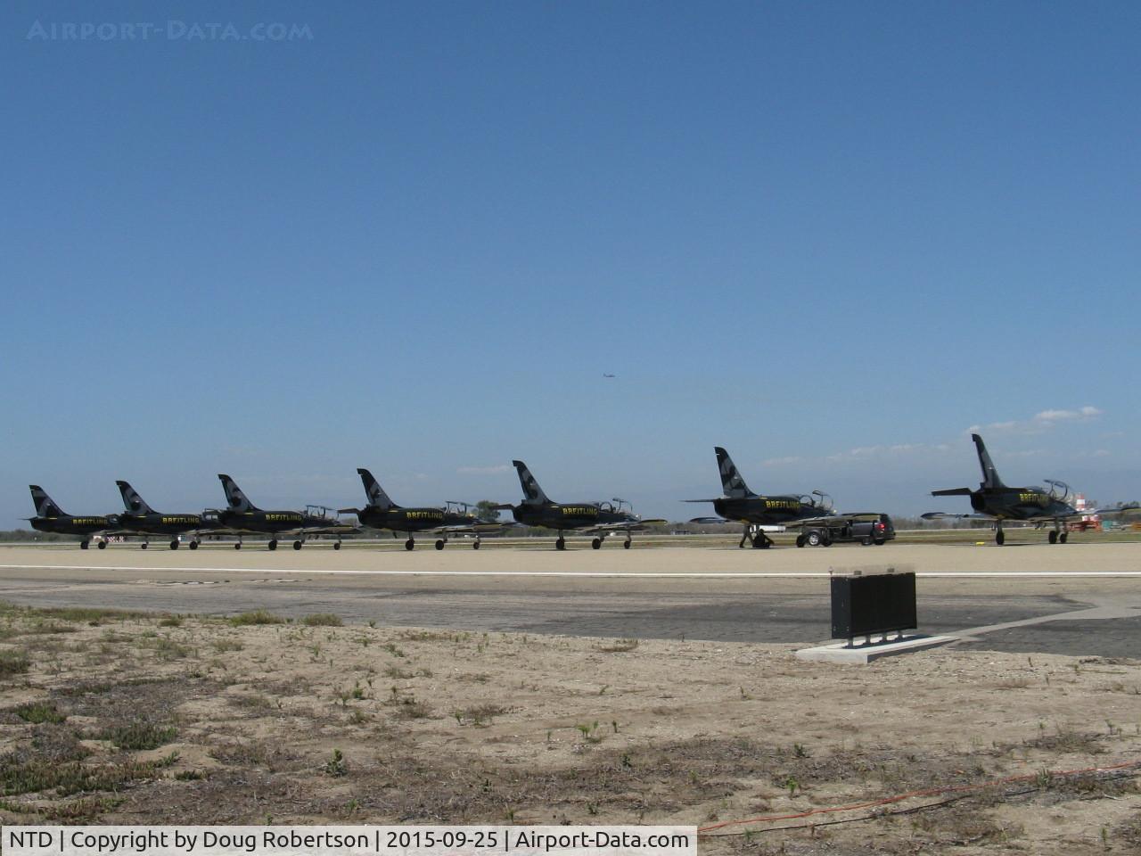 Point Mugu Nas (naval Base Ventura Co) Airport (NTD) - Breitling Jet Team of 7 Aero Vodochody L-39 C ALBATROS jets from  France. Walter TITAN (Ivchenko) AI-25 TL Turbofan 3,784 lb st. Parked-First USA Airshow. See ES-YLN in aircraft section.