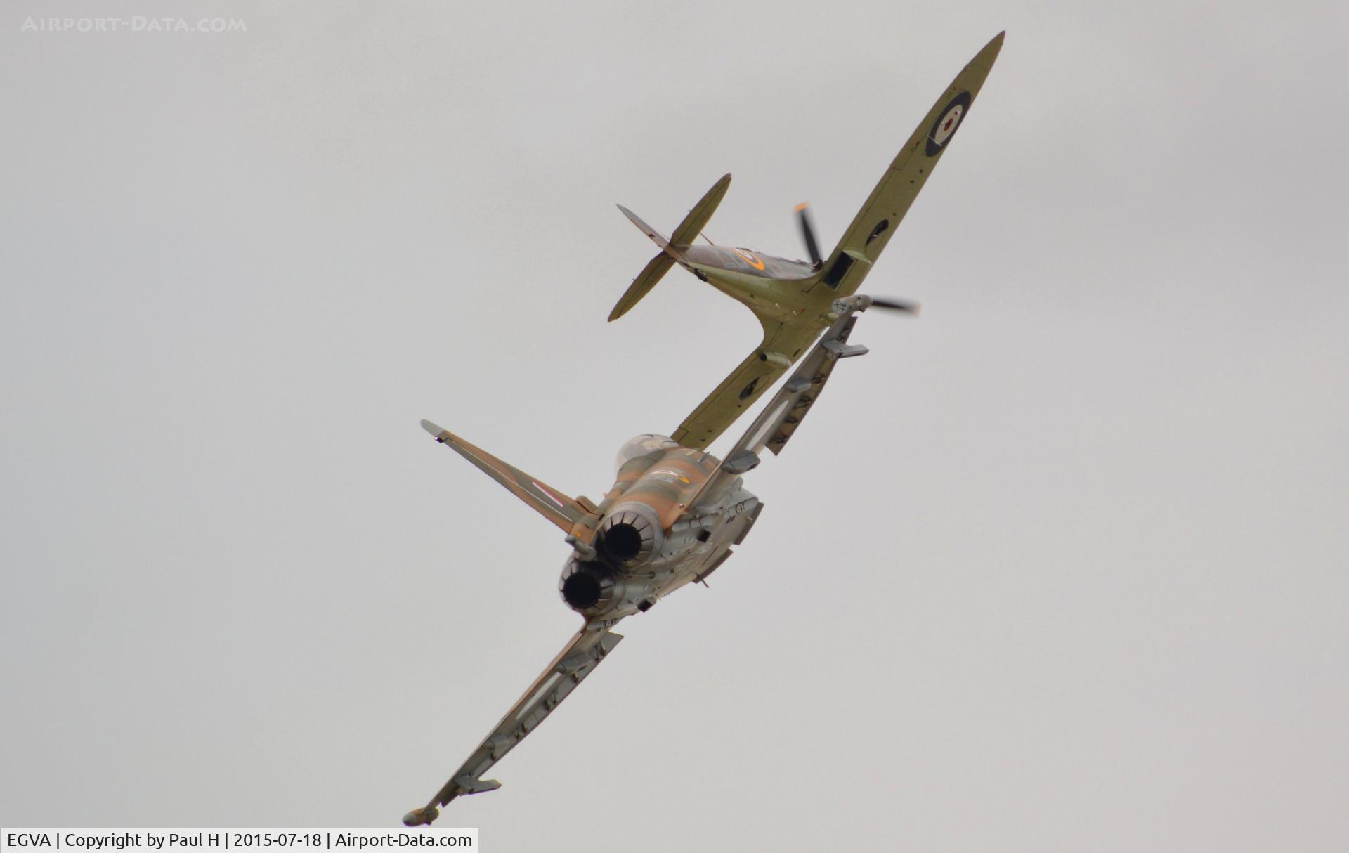 RAF Fairford Airport, Fairford, England United Kingdom (EGVA) - Typhoon and Spitfire performing at RIAT 2015