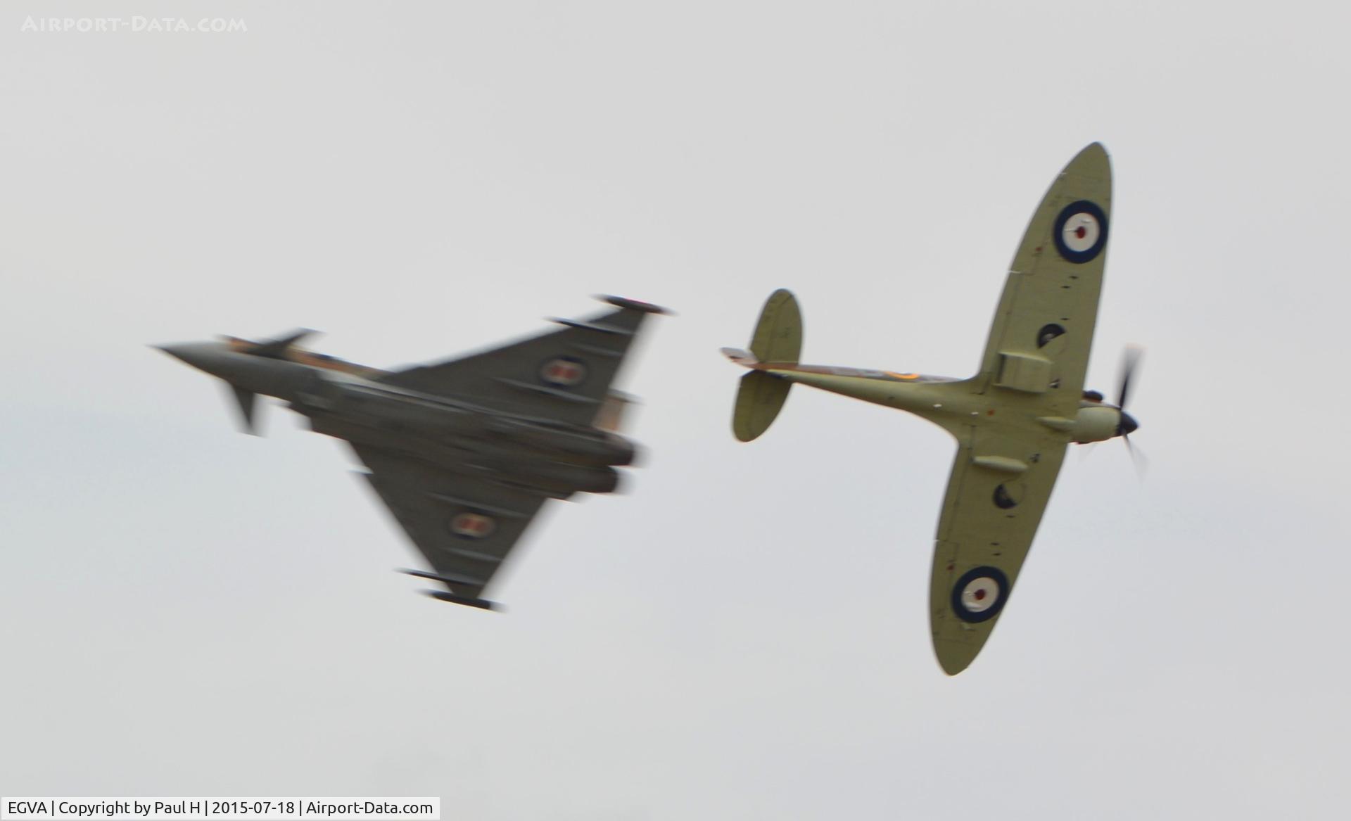 RAF Fairford Airport, Fairford, England United Kingdom (EGVA) - Typhoon and Spitfire performing at RIAT 2015
