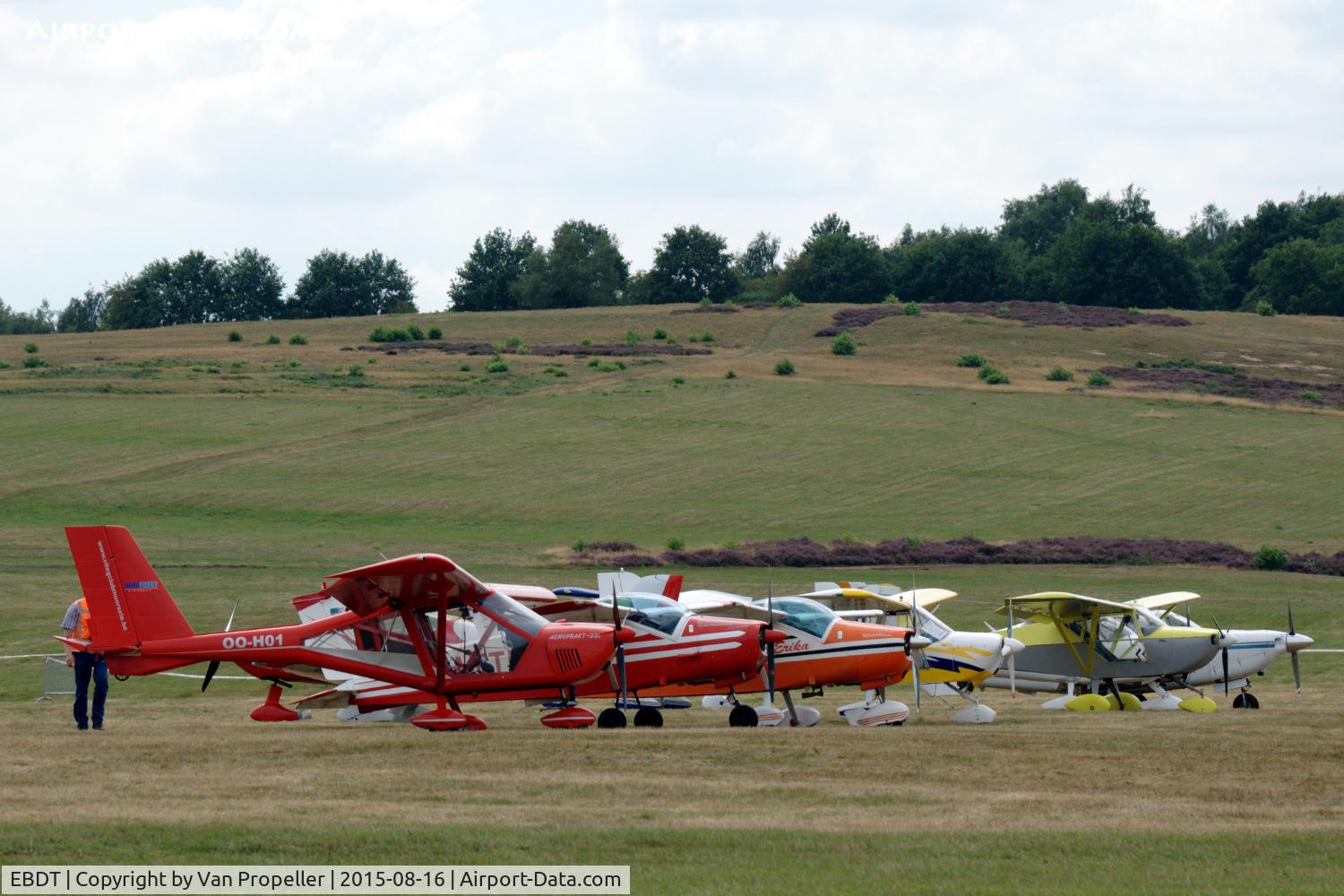 EBDT Airport - Line up of light aircraft at the 2015 old-timer fly-in at Schaffen-Diest airfield in Belgium