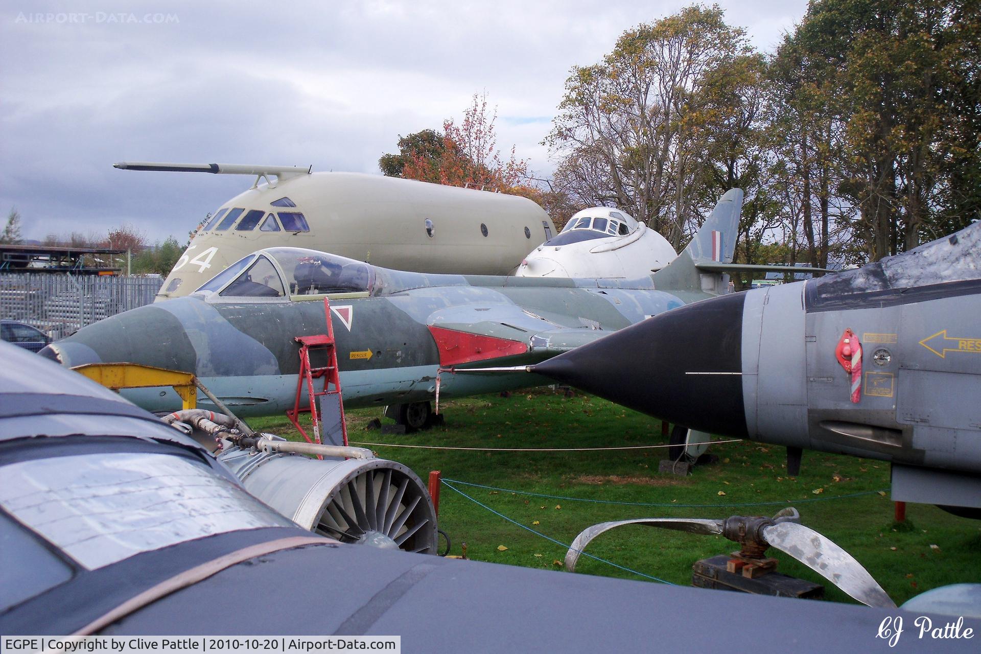 Inverness Airport, Inverness, Scotland United Kingdom (EGPE) - General view of some of the external exhibits at the Highland Aviation Museum located at Inverness airport EGPE Scotland.