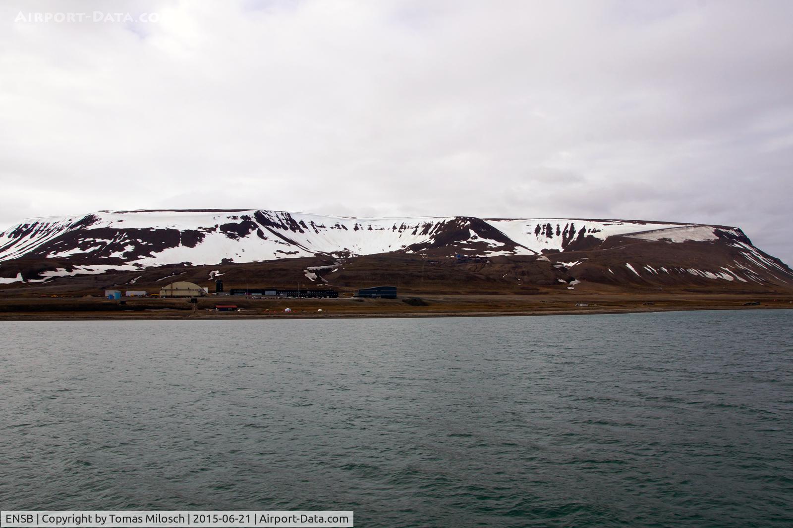 Svalbard Airport, Longyear, Longyearbyen, Svalbard Norway (ENSB) - The world's northernmost airport with scheduled airliner flights and its 2,483 m long runway seen from the Icefjord (Isfjorden) 