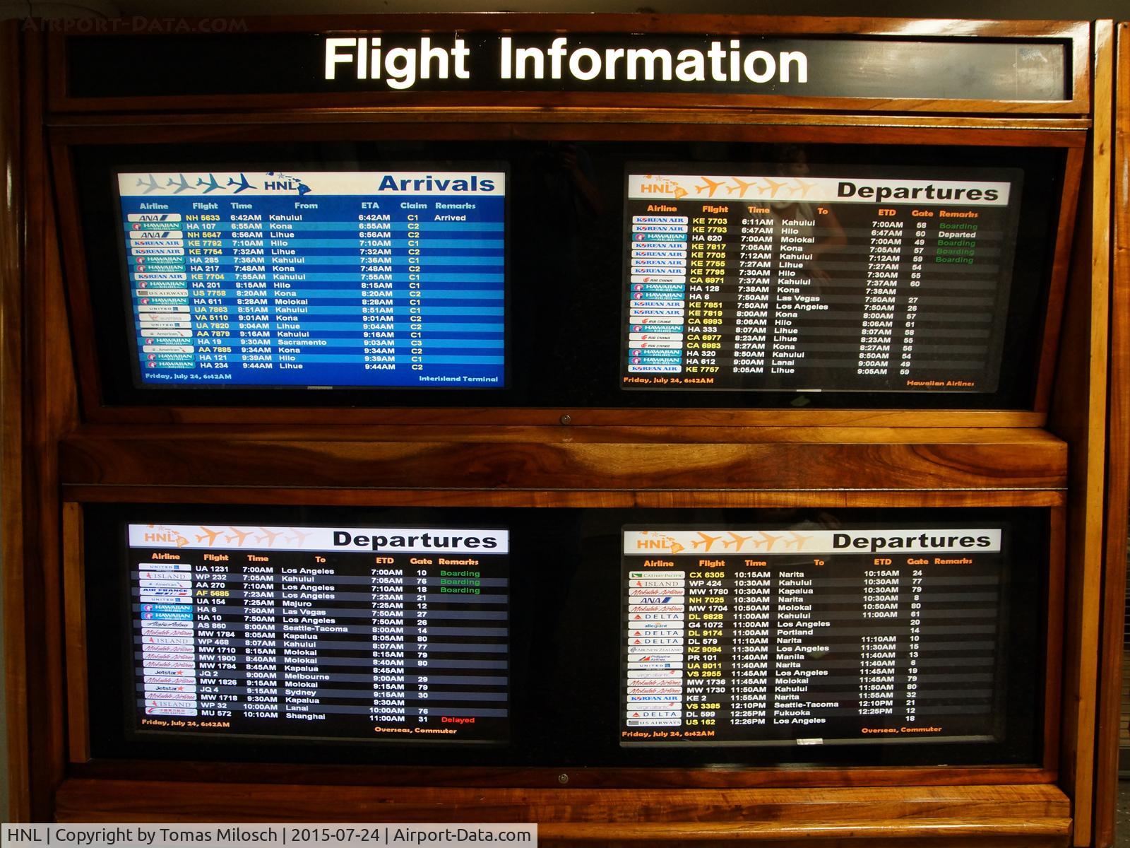Honolulu International Airport (HNL) - Lots of code share flights among alle these arrivals and departures ...
