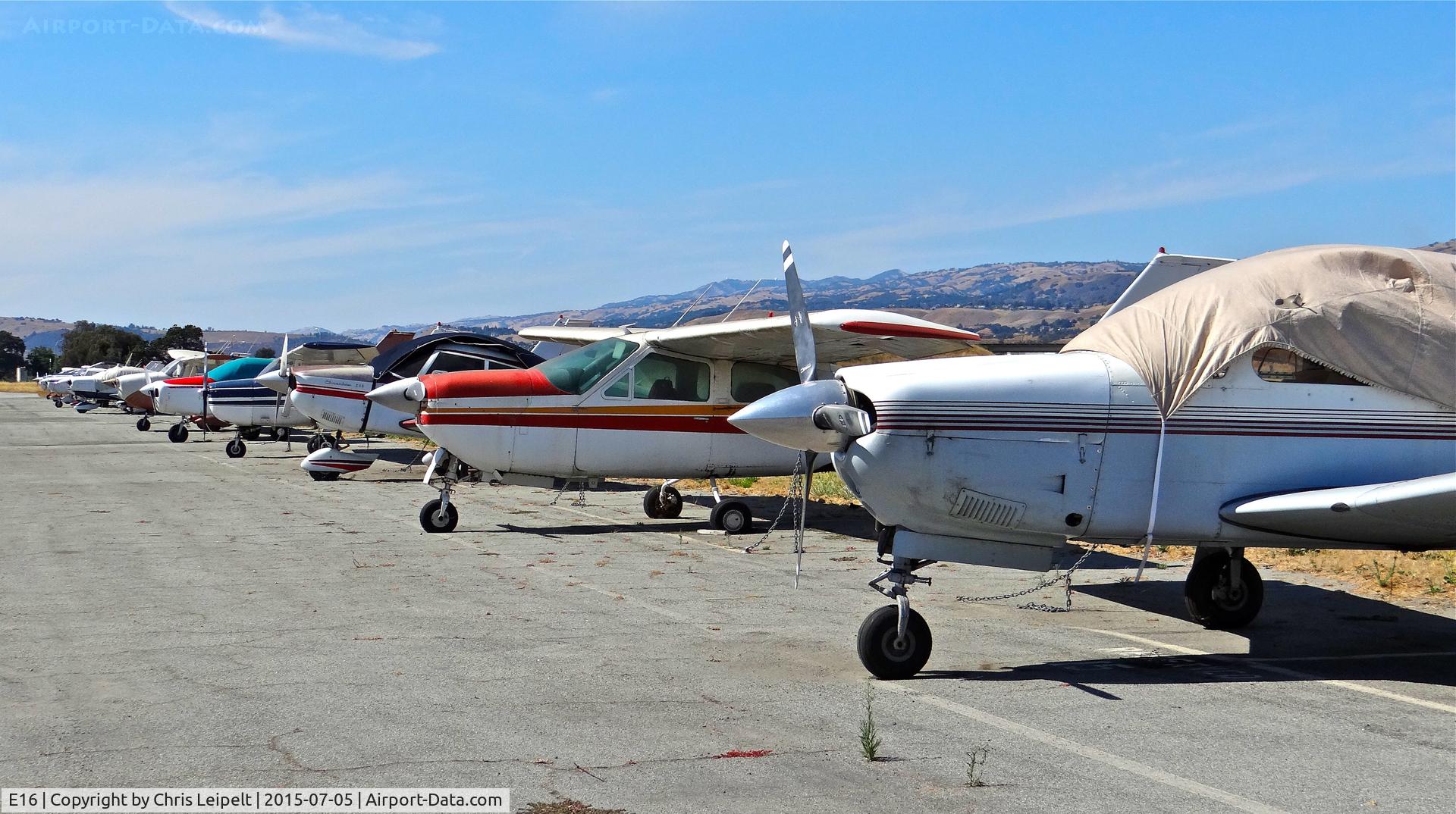 South County Arpt Of Santa Clara County Airport (E16) - Long line of locally-based single engine pistons at South County Airport, San Martin, CA. Most of these aircraft are non airworthiness.