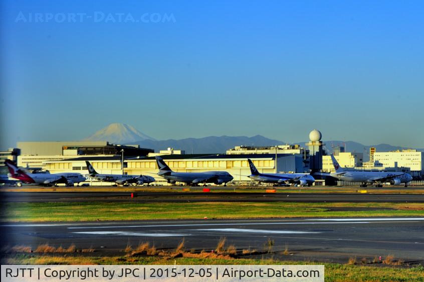 Tokyo International Airport (Haneda), Ota, Tokyo Japan (RJTT) - Haneda Terminal, Fuji-san behind! At sunrise