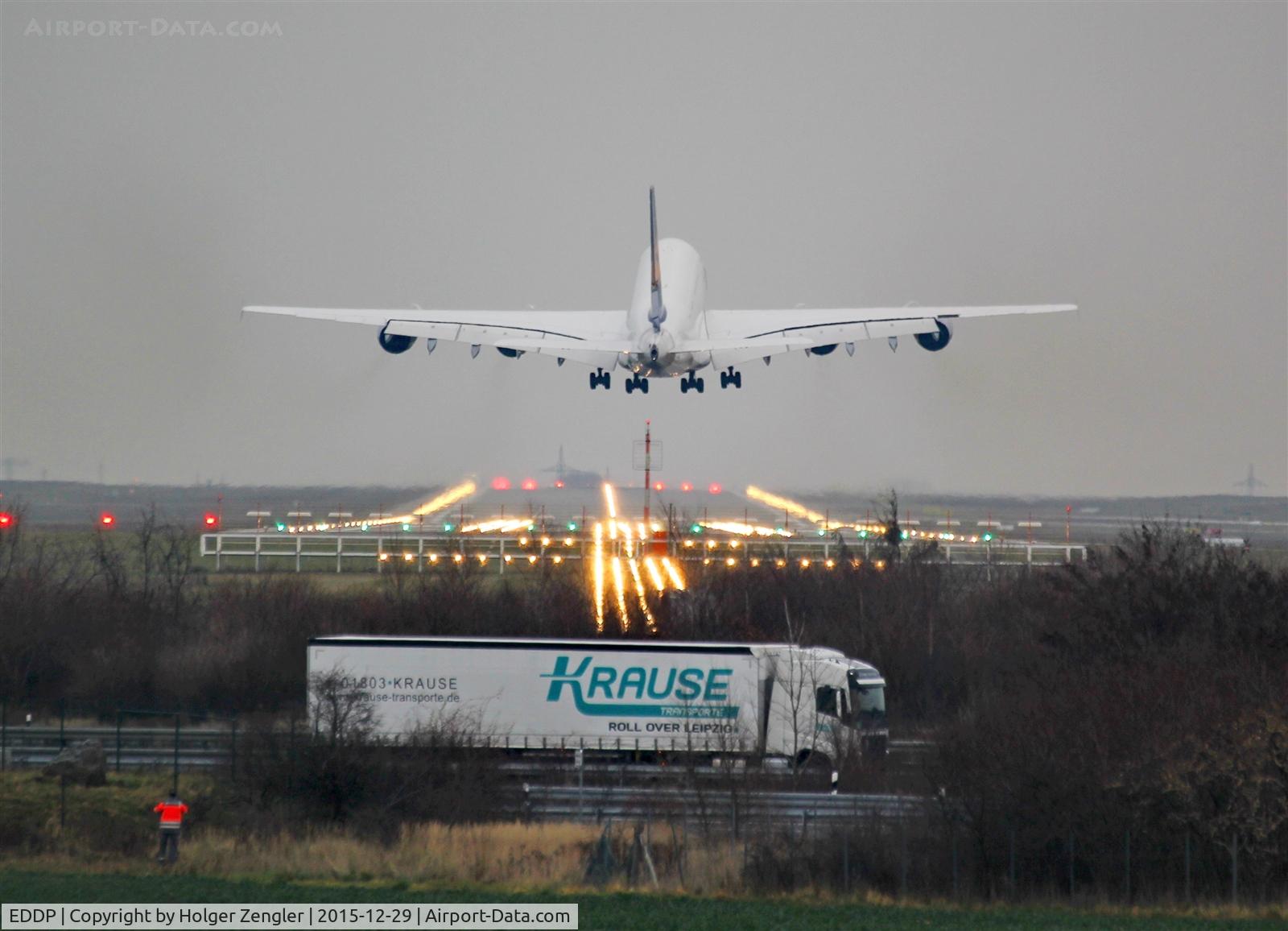 Leipzig/Halle Airport, Leipzig/Halle Germany (EDDP) - A380 D-AIMM visits LEJ for 3 hours t&g on rwy 08L....