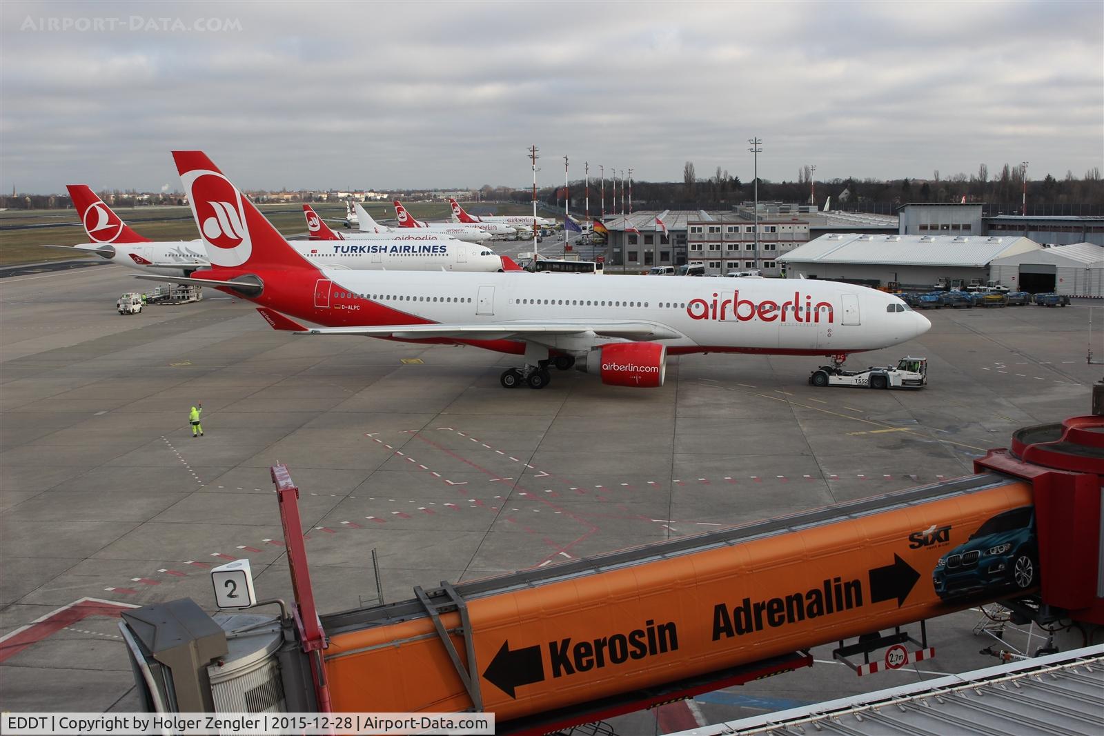 Tegel International Airport (closing in 2011), Berlin Germany (EDDT) - Red and white and an orange coloured message....