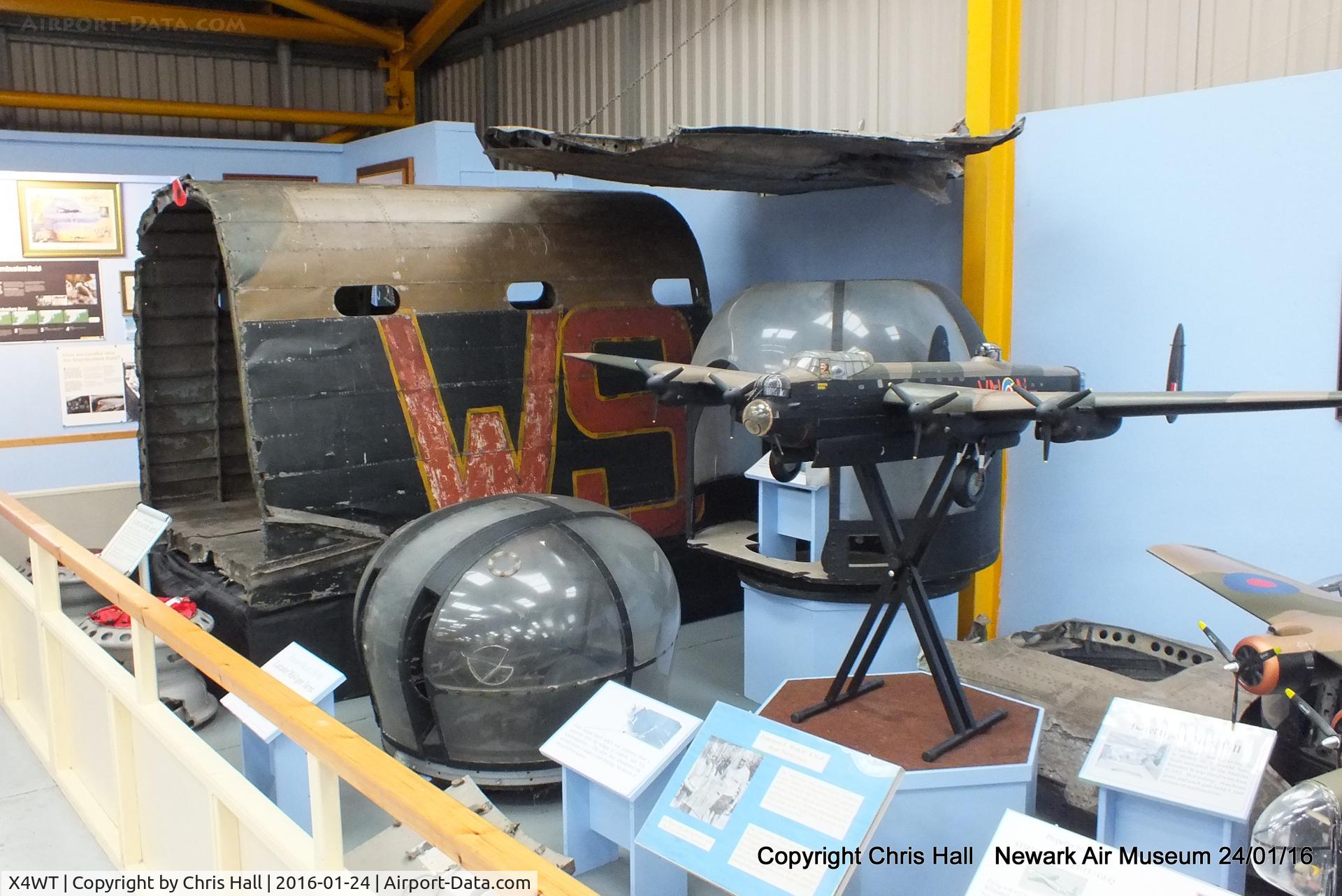 X4WT Airport - Lancaster Corner at the Newark Air Museum which contains items from several Lancasters, ME846, W4964, R5726, plus a rear turret and a Bouncing Bomb