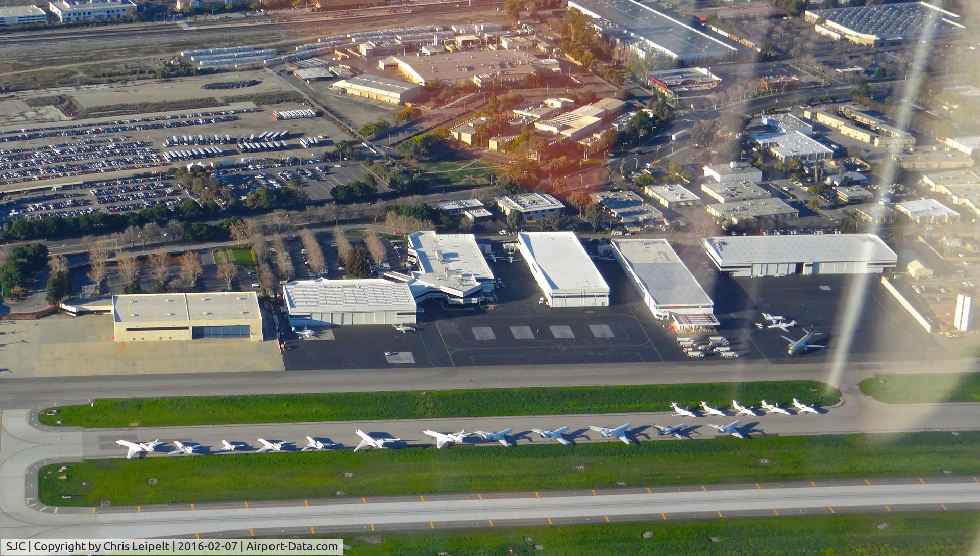Norman Y. Mineta San Jose International Airport (SJC) - A closer view of the Atlantic Jet Center parking at San Jose International Airport, San Jose, CA. This was taken on Super Bowl 50 Sunday at nearby Santa Clara, CA.