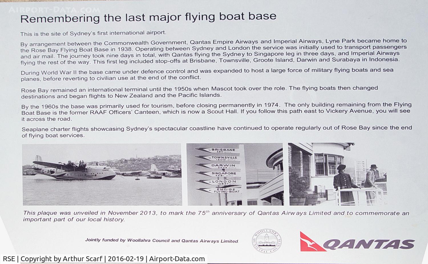 RSE Airport - Sydney Water Airport - base for Sydney Flyingboats. Once the Major International Airport for Sydney. Flying Boats - Short Sandringham (VH-BRC) and modified Short Sunderland (NZ4108, VH-BRF) operated from here into the 1970's