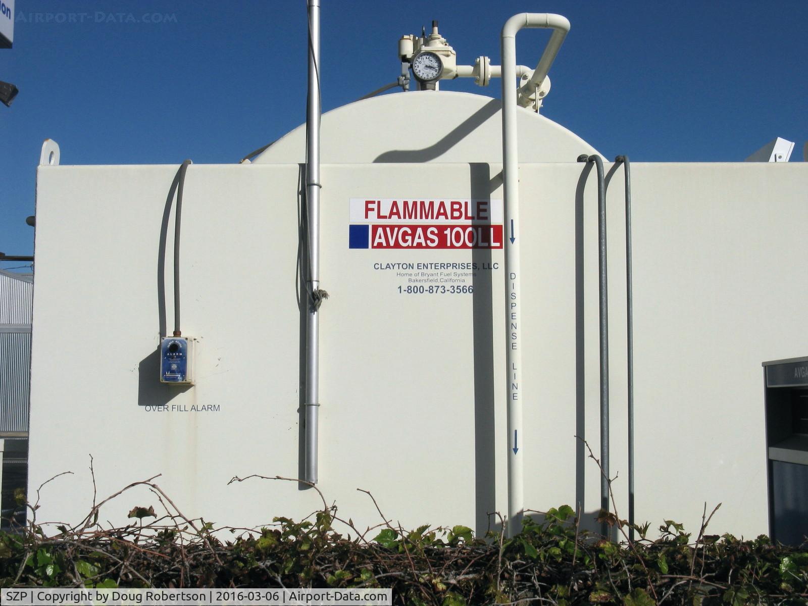 Santa Paula Airport (SZP) - Santa Paula Airport Self-Serve SHELL 100LL fuel tank-Emergency shutoff location South end of tank toward runway.