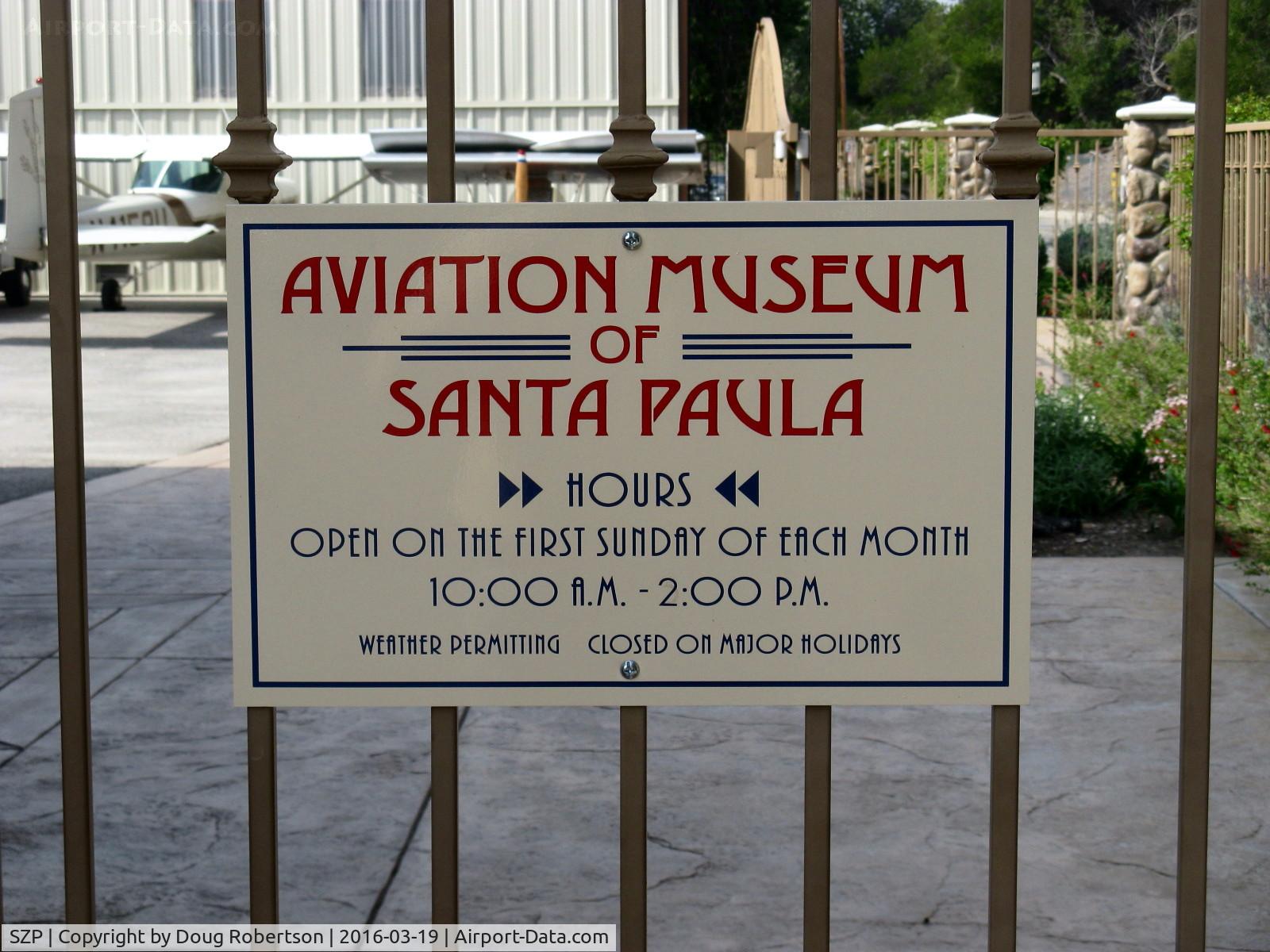Santa Paula Airport (SZP) - Entry sign from parking lot for the Aviation Museum of Santa Paula adjacent.