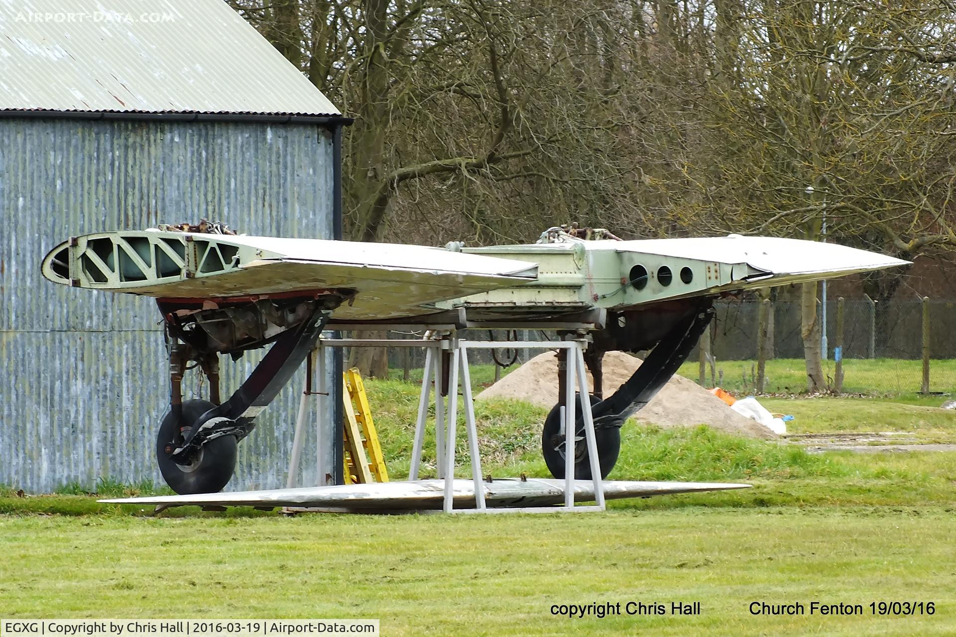RAF Church Fenton Airport, Church Fenton, England United Kingdom (EGXG) - wing centre section and undercarrage at Church Fenton