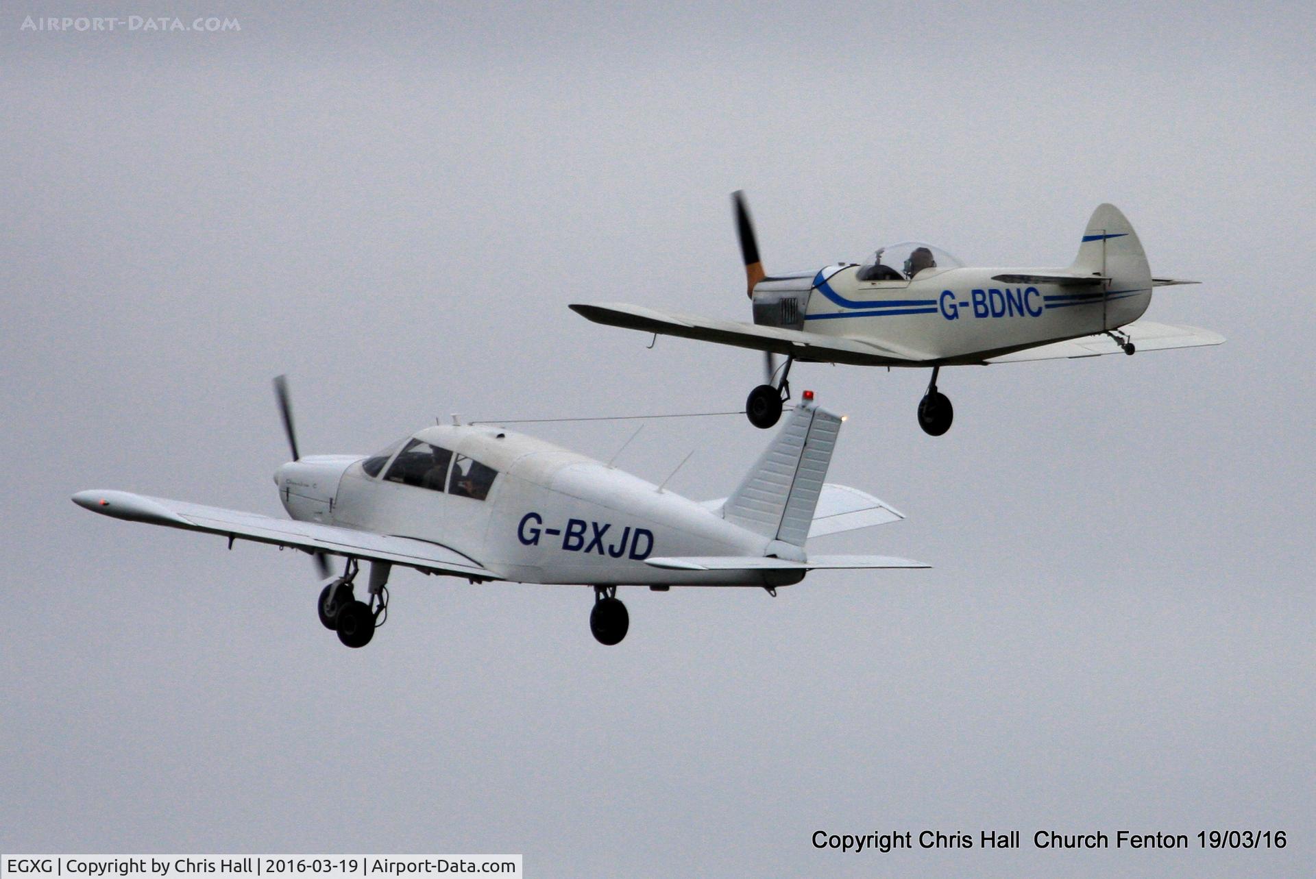 RAF Church Fenton Airport, Church Fenton, England United Kingdom (EGXG) - Joe Corina in his Taylor Monoplane departing for an A2A photoshoot with Michael Atherton and Andy Wood in the PA-28