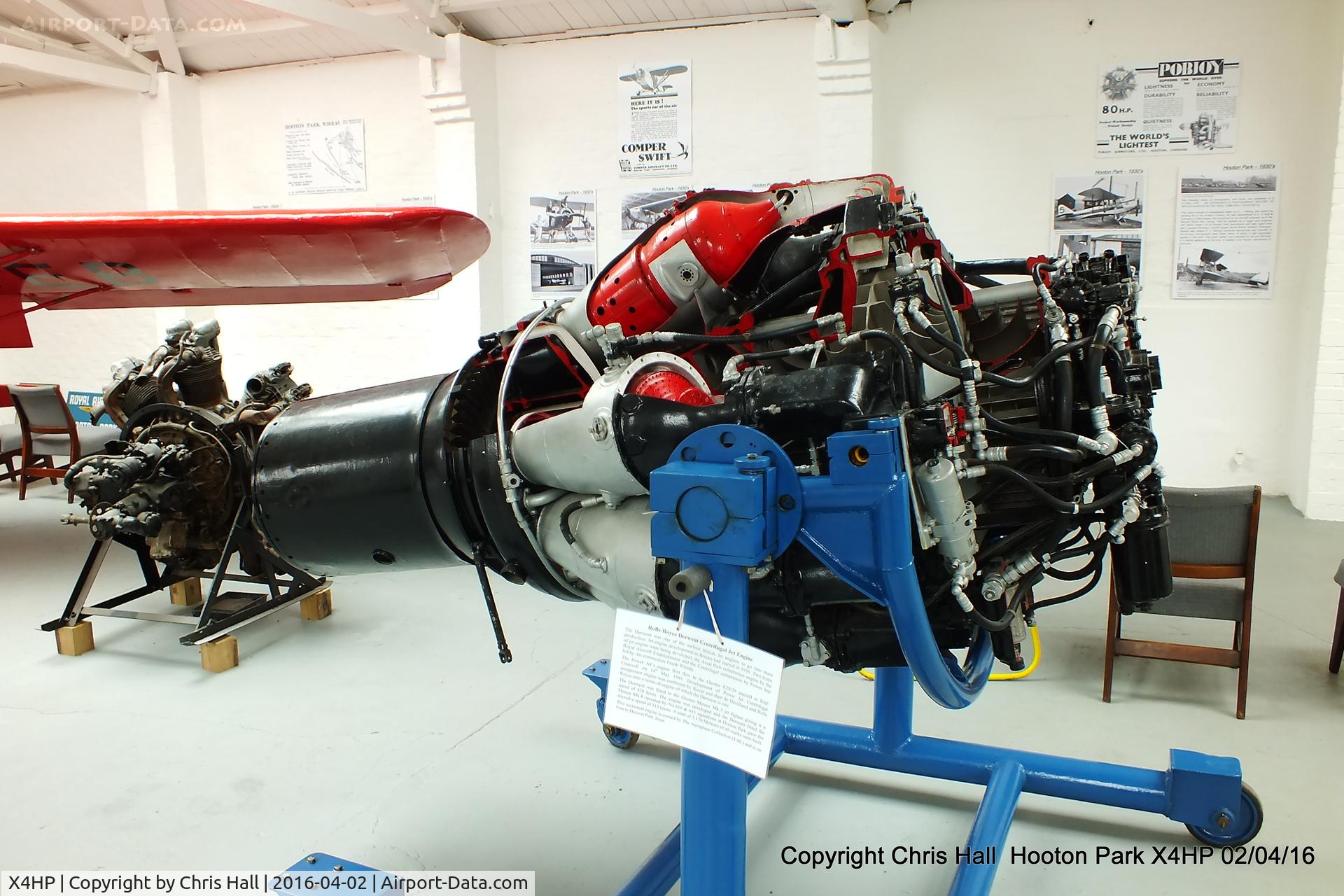 X4HP Airport - Rolls Royce Derwent 5 on display in building 27 at Hooton Park