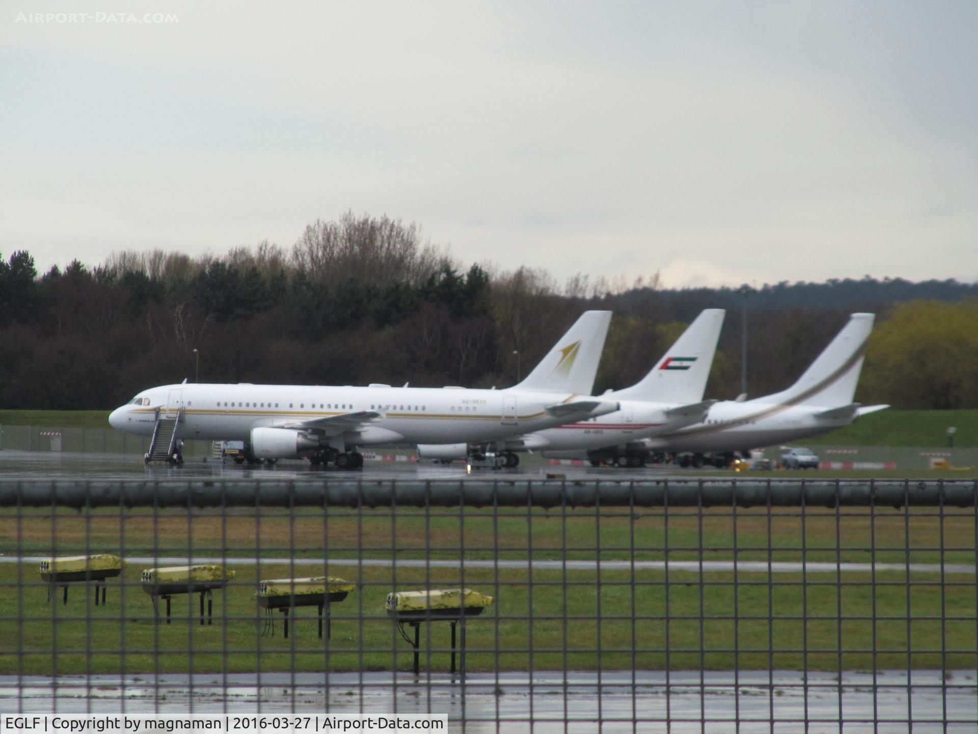 Farnborough Airfield Airport, Farnborough, England United Kingdom (EGLF) - 3 x big biz - HZ-SKY3 airbus A320 nearest