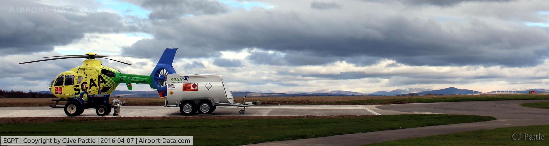 Perth Airport (Scotland), Perth, Scotland United Kingdom (EGPT) - Perth EGPT skyline featuring the Scottish Air Ambulance dispersal