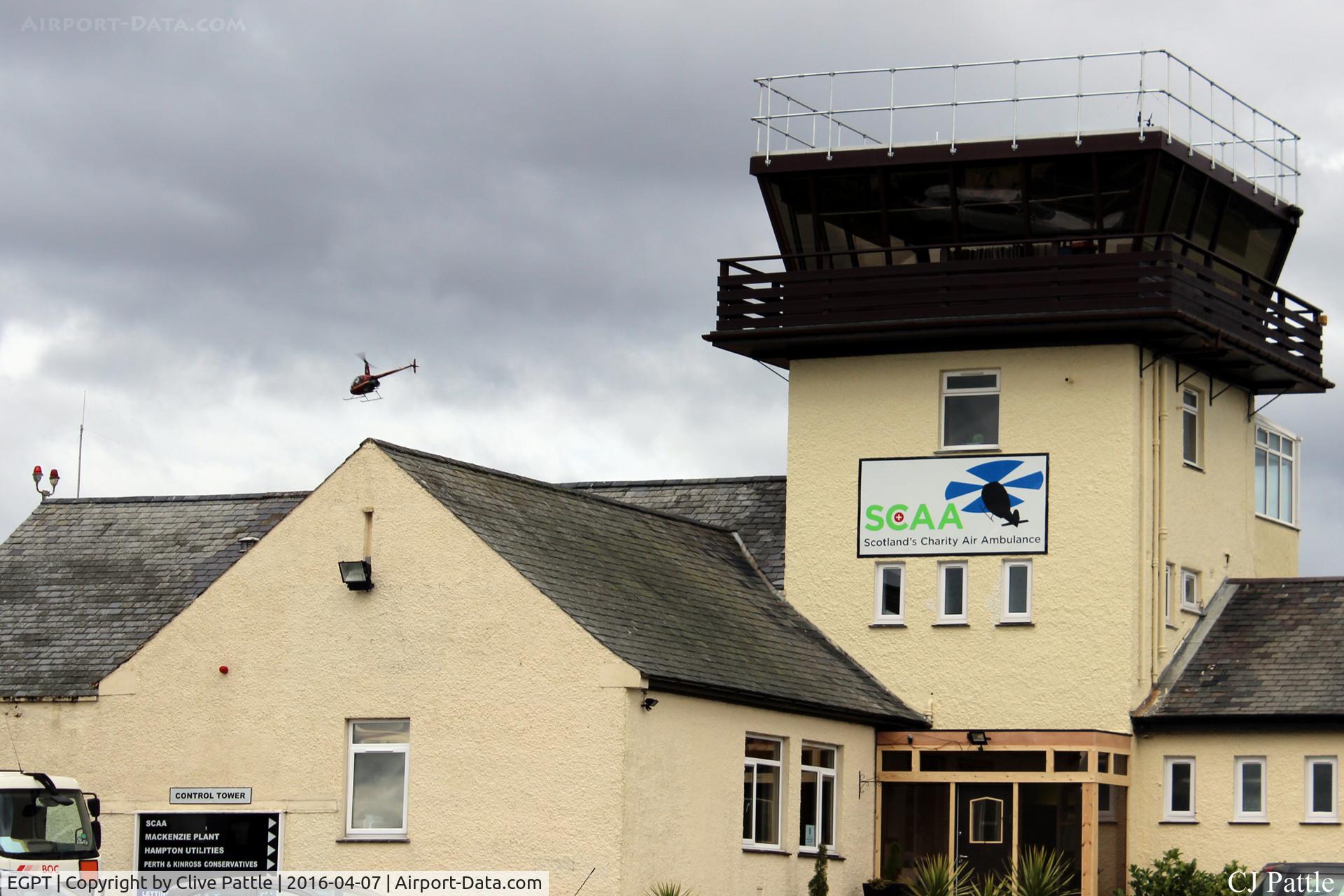 Perth Airport (Scotland), Perth, Scotland United Kingdom (EGPT) - Tower and Scottish Air Ambulance HQ at Perth airfield EGPT