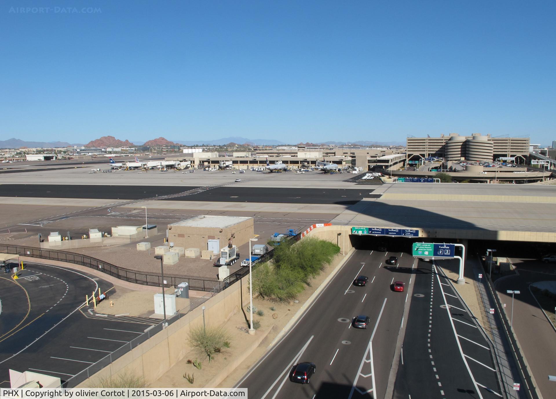 Phoenix Sky Harbor International Airport (PHX) - the terminals are located between the runways