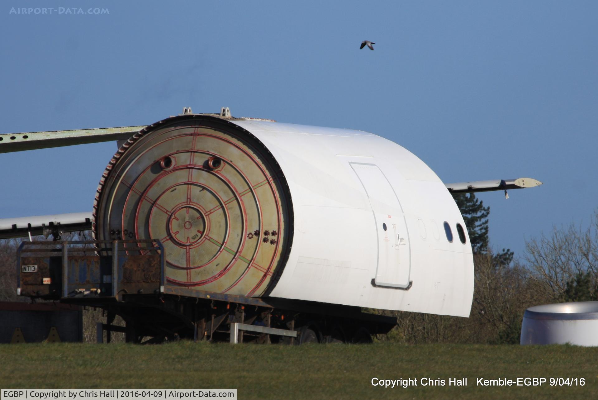 Kemble Airport, Kemble, England United Kingdom (EGBP) - rear fuselage section from a Monarch A321 that was scrapped at Kemble