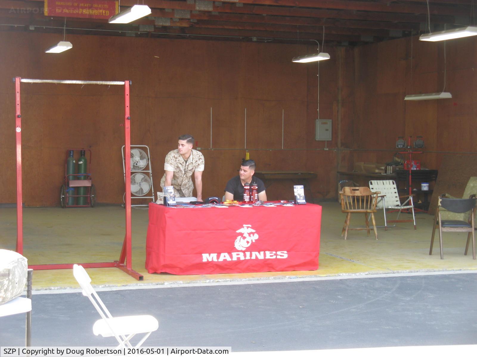 Santa Paula Airport (SZP) - Ex-Marine Doug Pendleton kindly cleared his hangar for US Marine Corps Recruiting with first production AH-1Z on display just outside. See 166759.