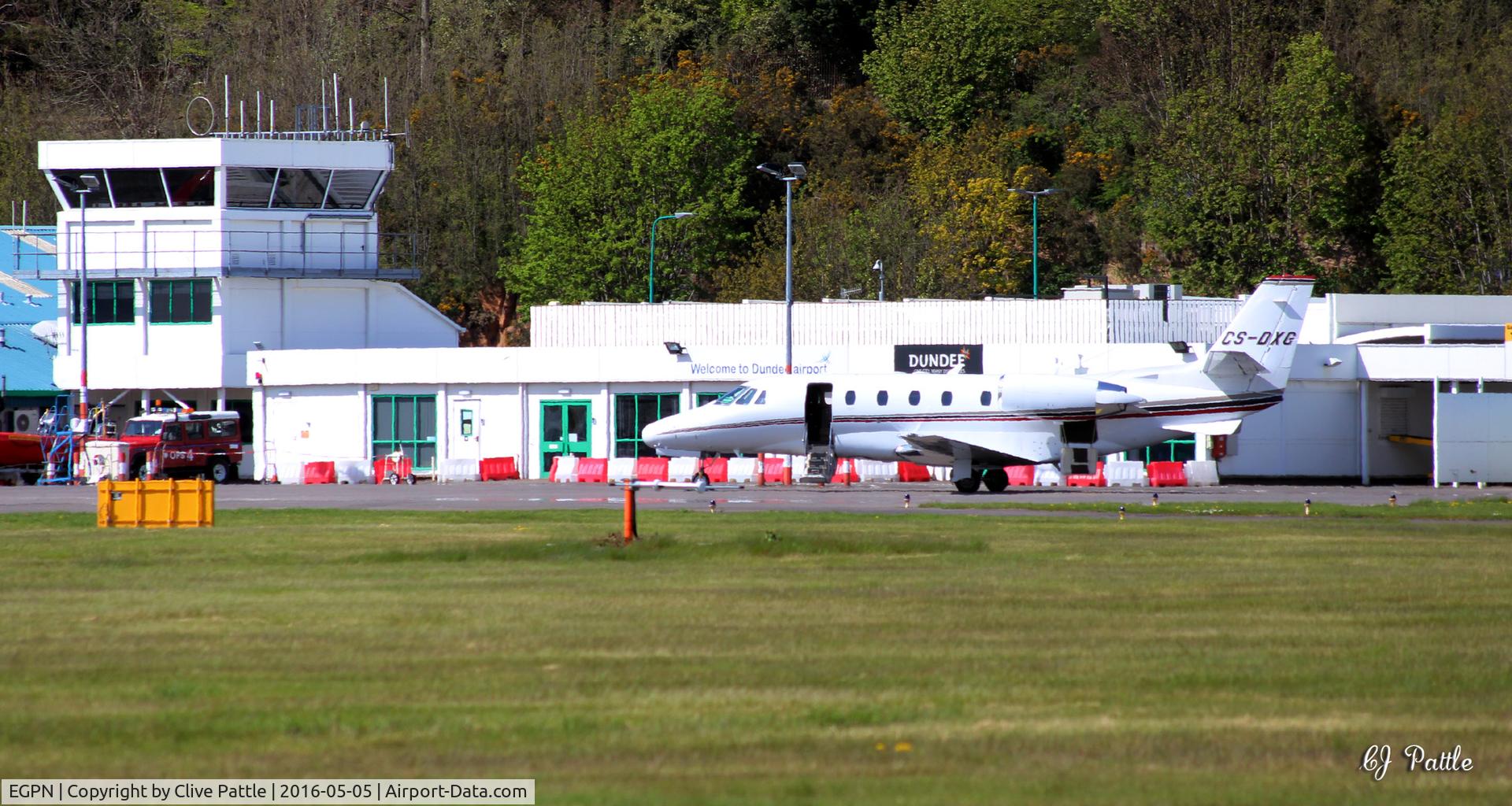 Dundee Airport, Dundee, Scotland United Kingdom (EGPN) - A visiting Netjets Europe Cessna 560XL Citation XLS parked at the terminal at Dundee EGPN