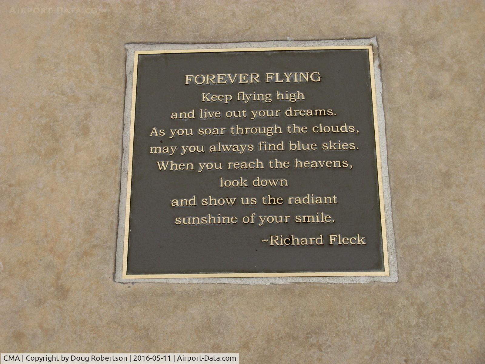 Camarillo Airport (CMA) - Forever Flying Tribute Plaque at CMA Aircraft Public View Park