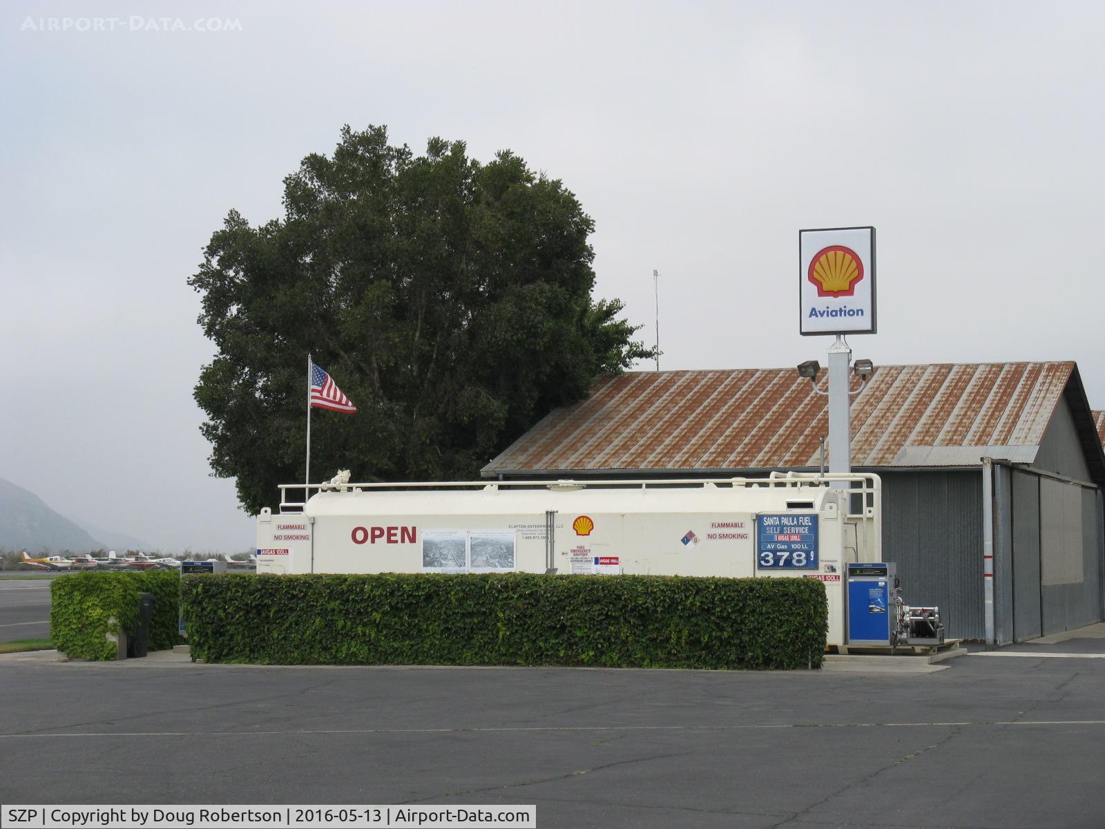 Santa Paula Airport (SZP) - Santa Paula Airport Self-Service SHELL 100LL Fuel Dock. Location: Midfield-North. Two pumps. Price unchanged.