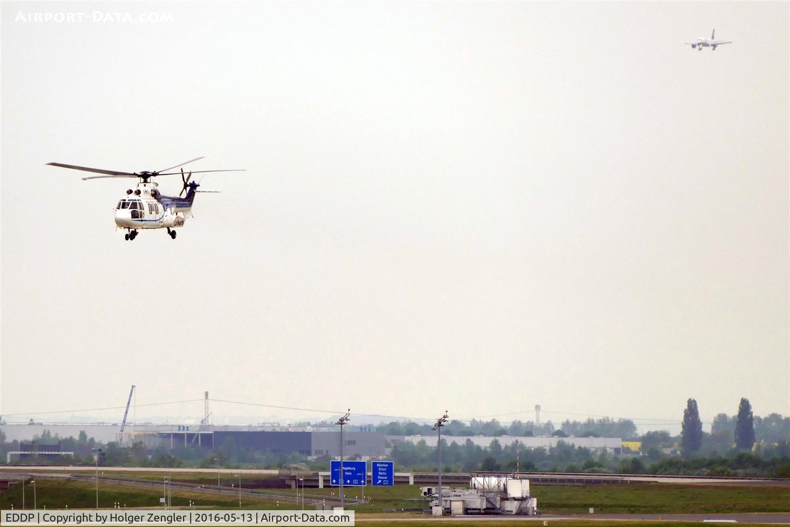 Leipzig/Halle Airport, Leipzig/Halle Germany (EDDP) - GAF heli on low approach along rwy 08L...