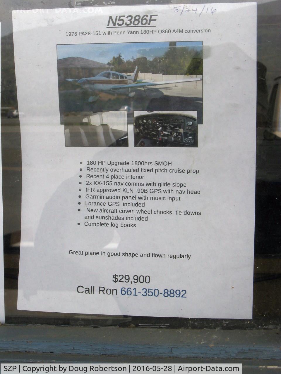 Santa Paula Airport (SZP) - FOR SALE-1976 Piper PA-28-151 Warrior (improved, tapered wing) Upgraded to 180 Hp