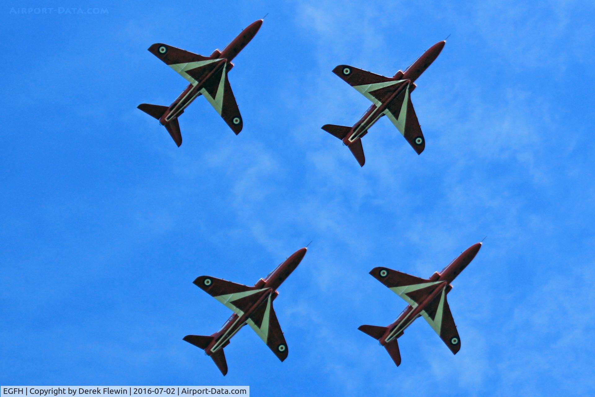 Swansea Airport, Swansea, Wales United Kingdom (EGFH) - Hawk T.1, x4 Red Arrows in the overhead whilst displaying at WNAS16.