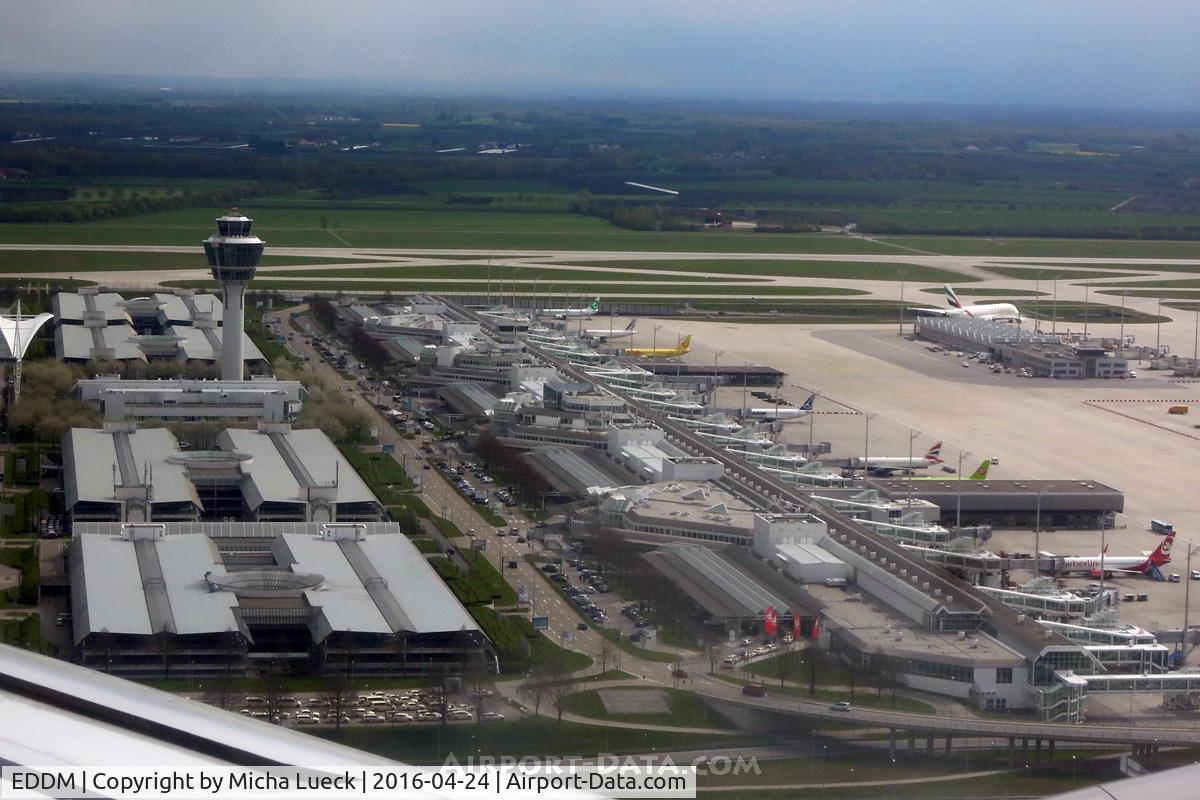 Munich International Airport (Franz Josef Strauß International Airport), Munich Germany (EDDM) - Colourful selection of tails (taken from D-AILY, MUC-CGN)