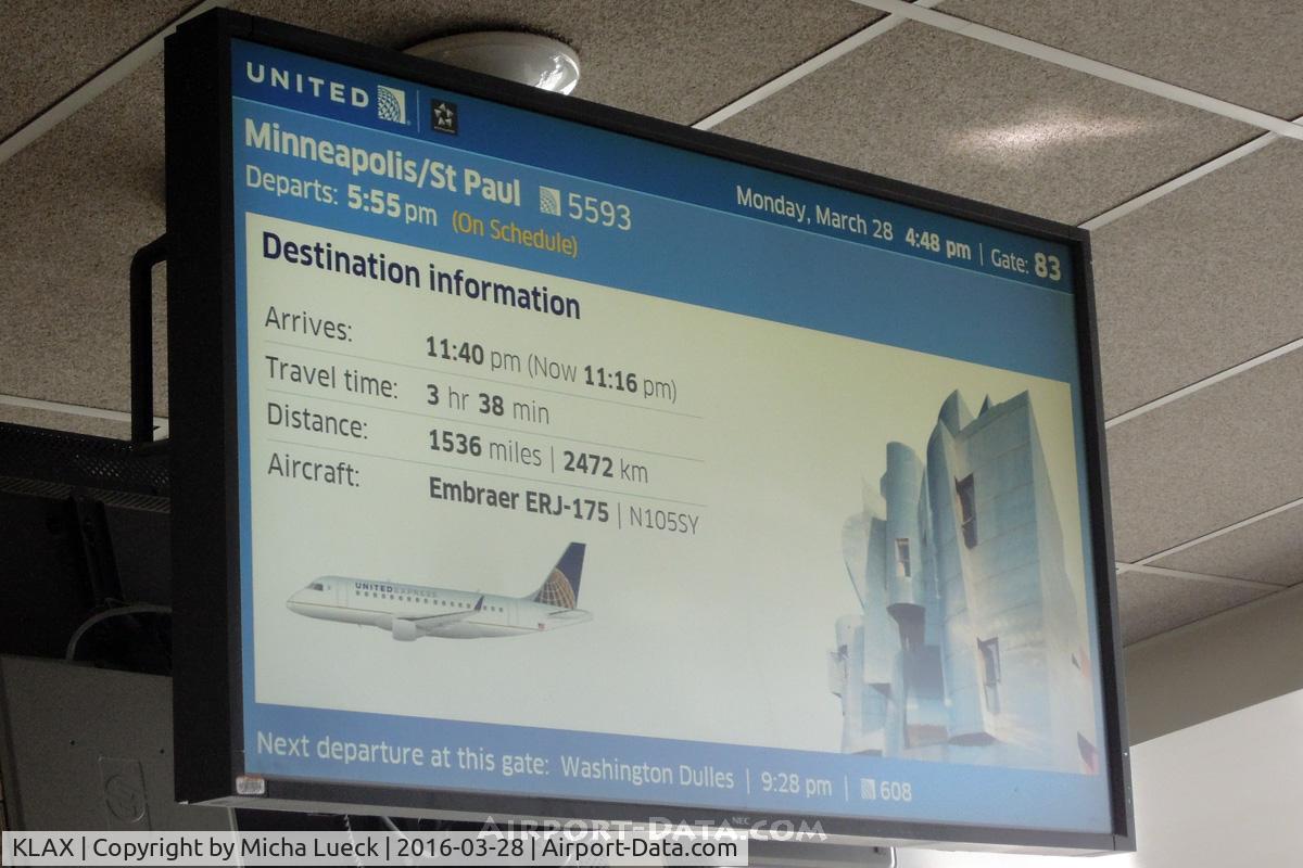 Los Angeles International Airport (LAX) - Great for the logbook, at gates where you can't see the aircraft rego or night departures: Rego is on screen