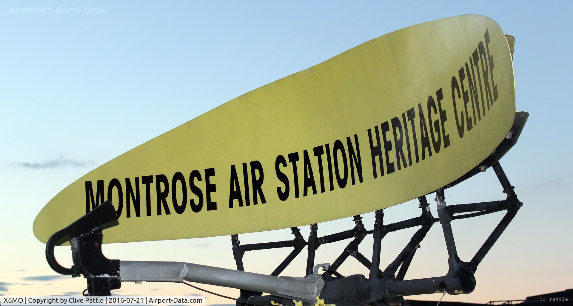 X6MO Airport - Preserved Radar used as signage at the Montrose Air Station Heritage Centre, Montrose, Angus, Scotland. Website rafmontrose.org.uk