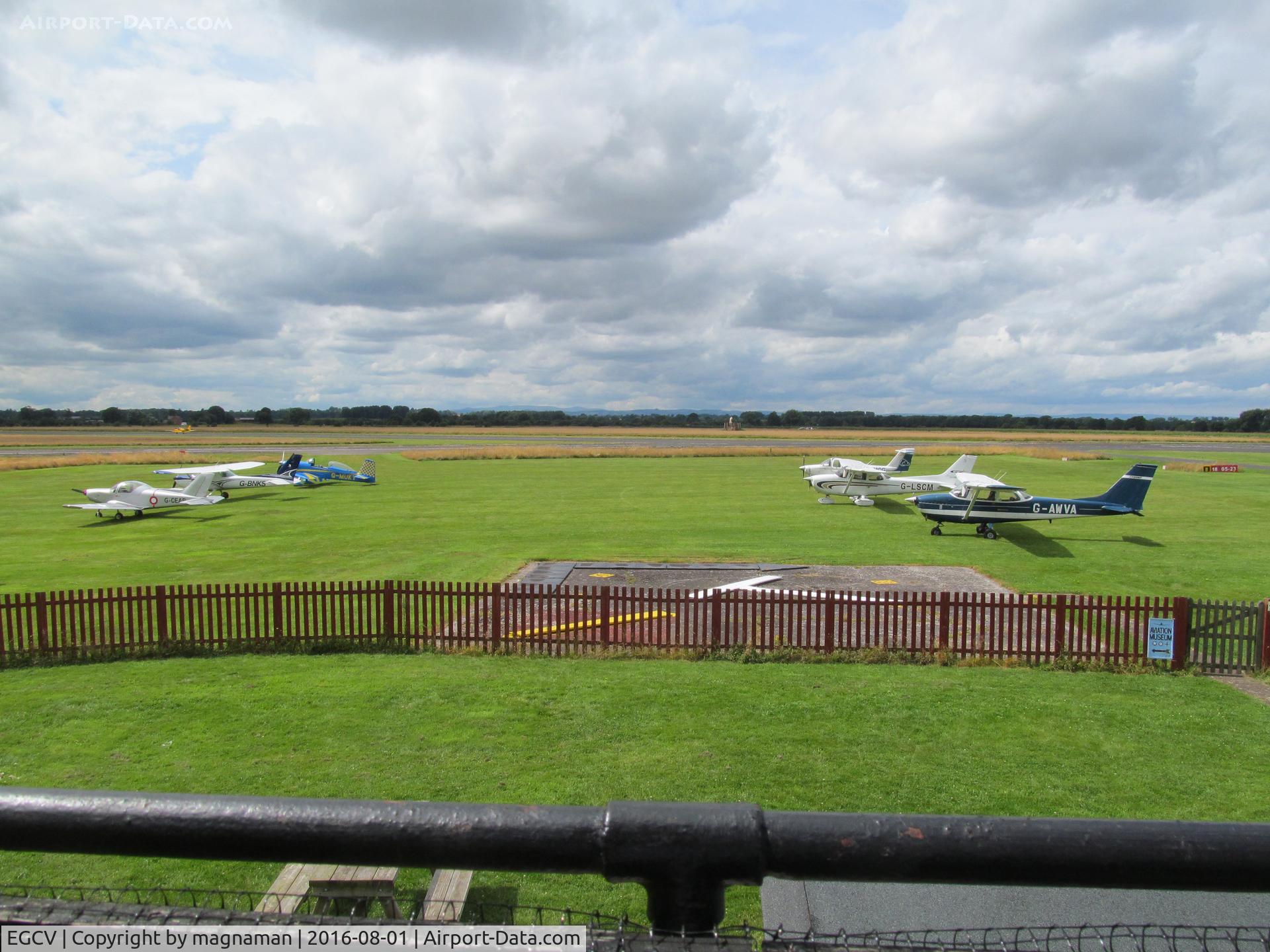 Sleap Airfield Airport, Shrewsbury, England United Kingdom (EGCV) - grass apron in front of tower/cafe