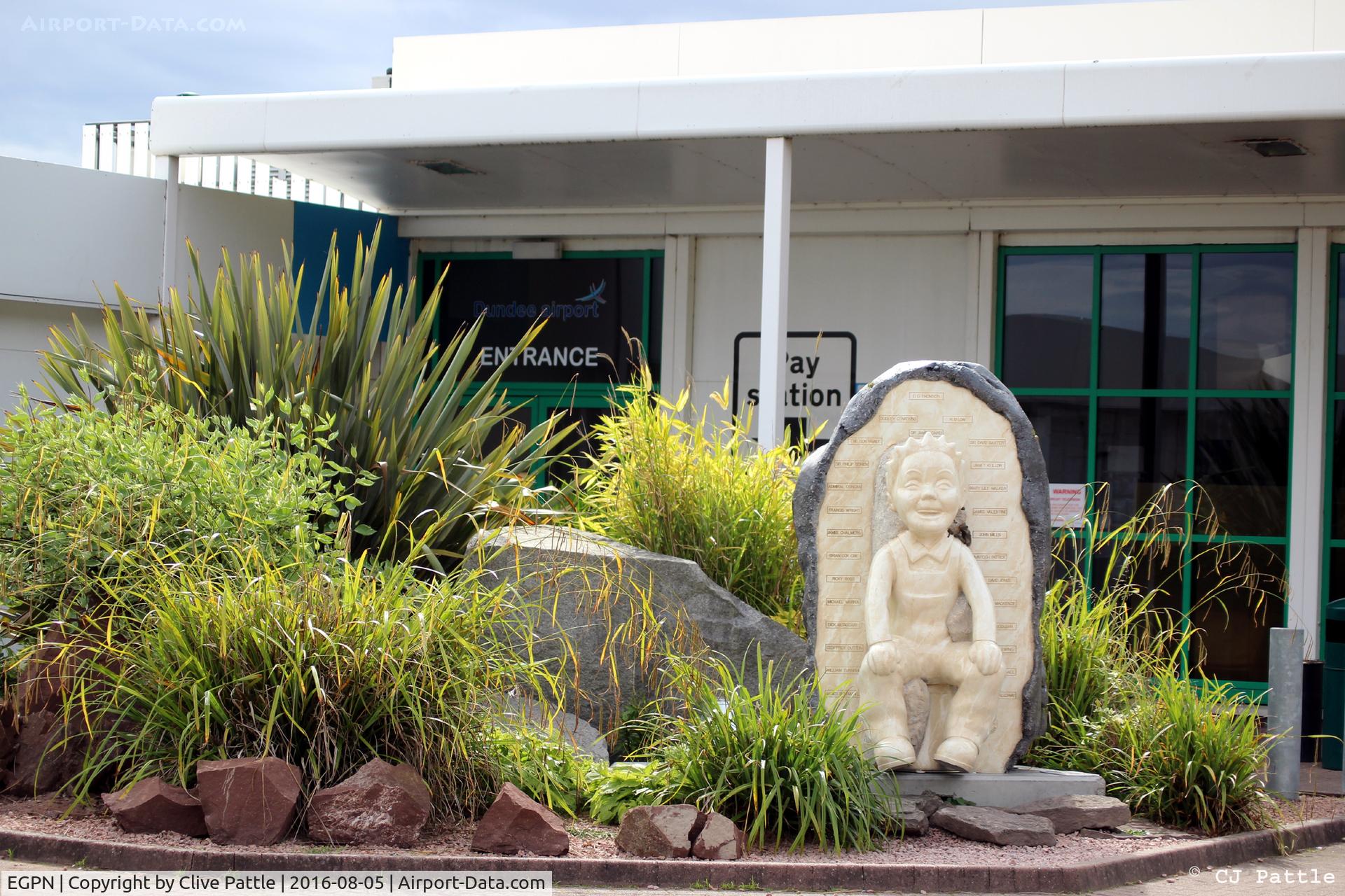 Dundee Airport, Dundee, Scotland United Kingdom (EGPN) - The terminal at Dundee Riverside EGPN  now has an 'Oor Wullie' statue of the comic character to commemorate the Dundee origins of DC Thompson comics. Numerous Oor Wullies have been placed around the City at points of interest.  