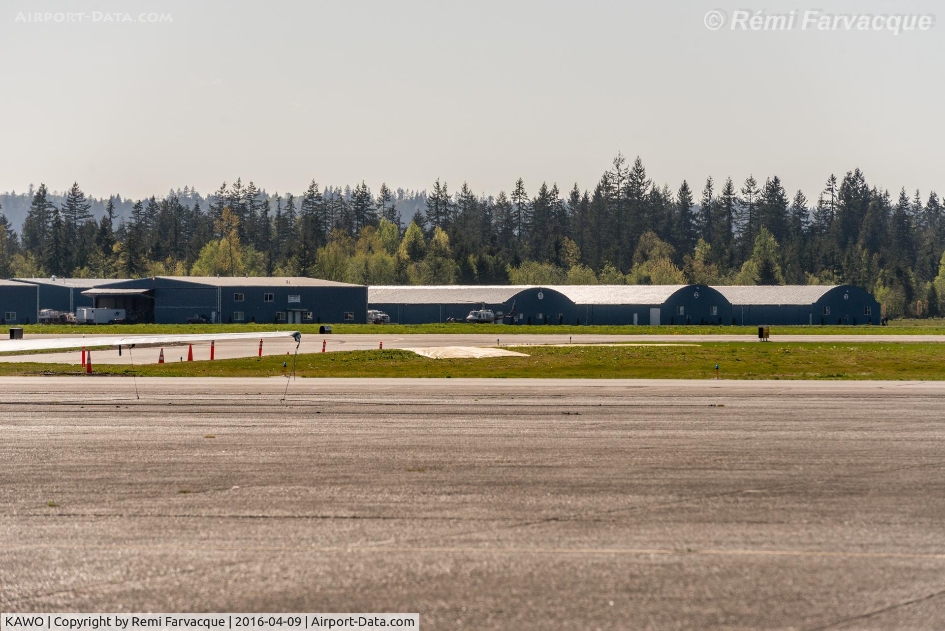 Arlington Municipal Airport (AWO) - View to southwest from main terminal building of private hangars.