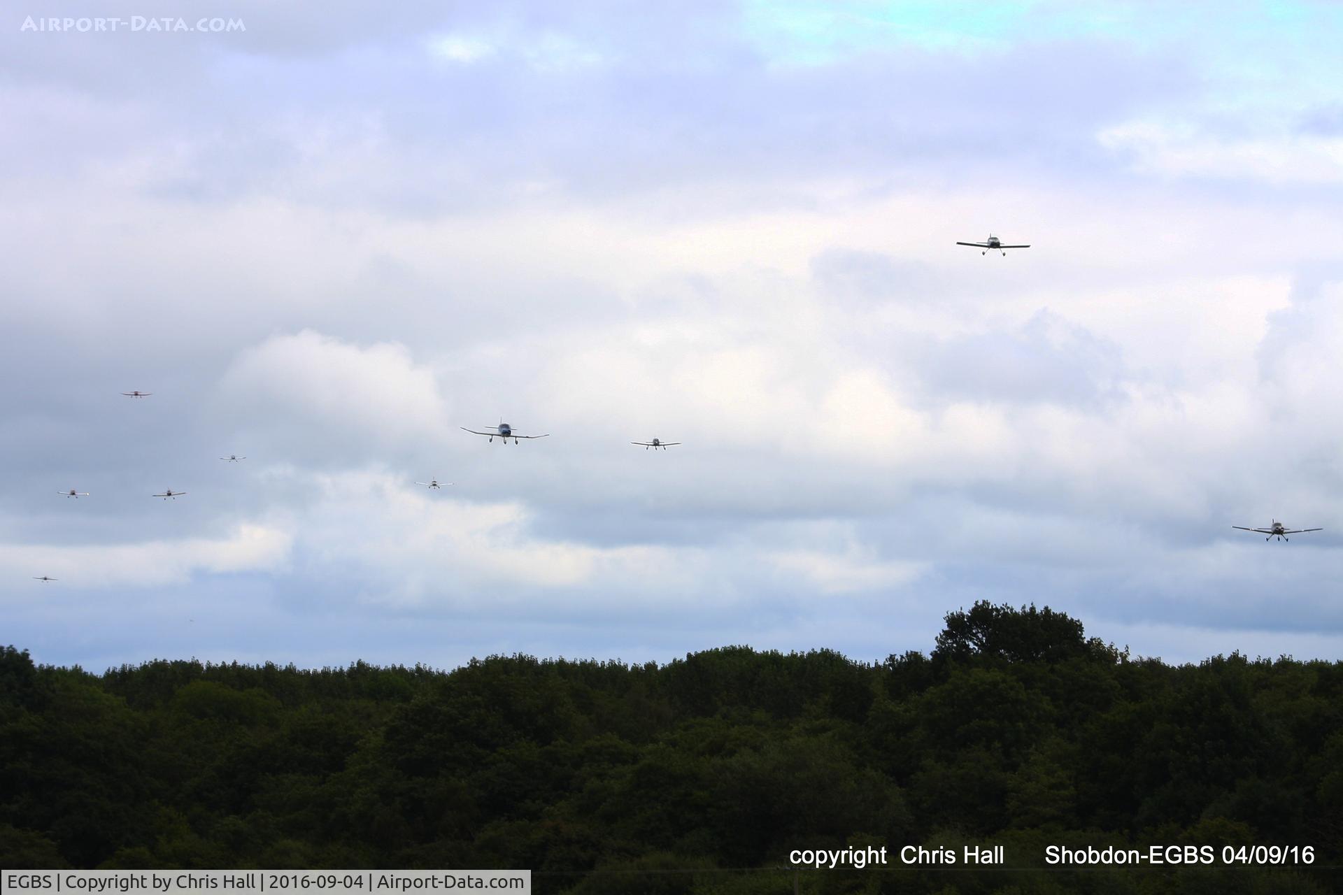 Shobdon Aerodrome Airport, Leominster, England United Kingdom (EGBS) - 10 aircraft dash to the finish line in the Royal Aero Club RRRA Kings Cup air race at Shobdon