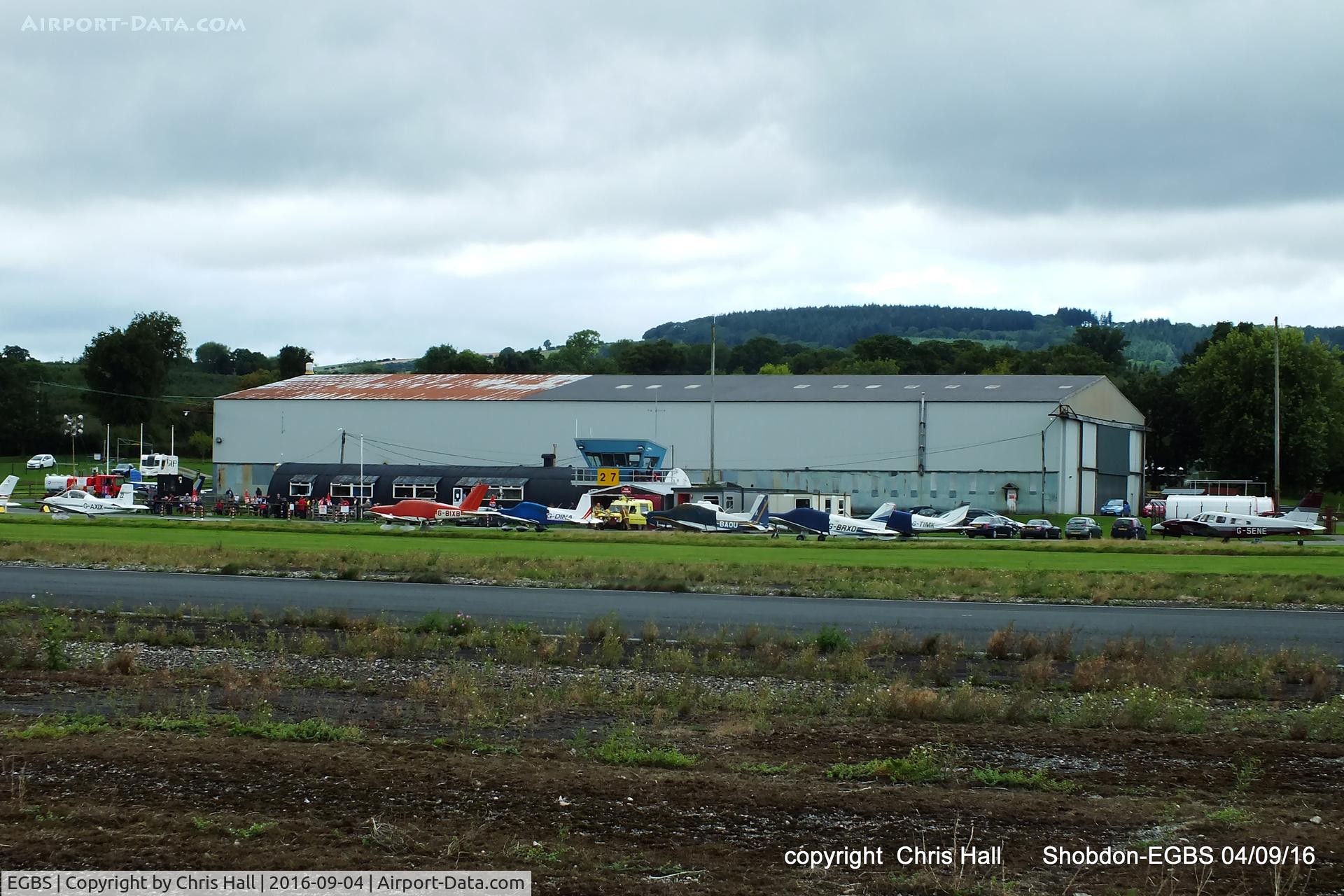 Shobdon Aerodrome Airport, Leominster, England United Kingdom (EGBS) - main hangar, club house and tower at Shobdon
