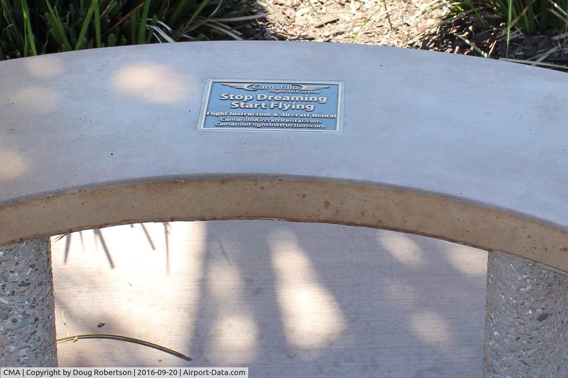 Camarillo Airport (CMA) - Tribute Bench at CMA's public Aircraft View Park outside the Waypoint Cafe.