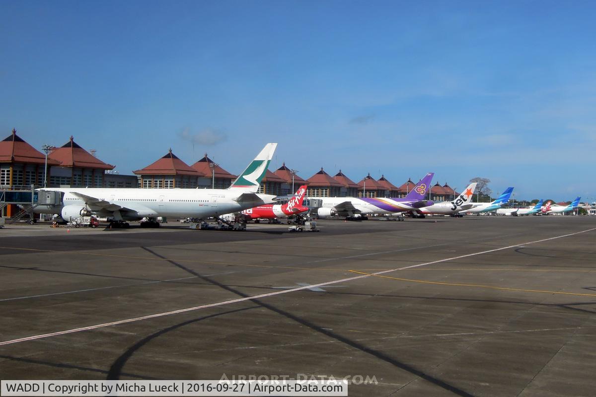 Ngurah Rai Airport (Bali International Airport), Denpasar, Bali (ICAO code also given as WRRR) Indonesia (WADD) - Denpasar has become quite a busy airport: After holding for 30 minutes we finally landed, just to sit on the tarmac for another 30 minutes waiting for a gate to be available. My colleague experienced the same next day...