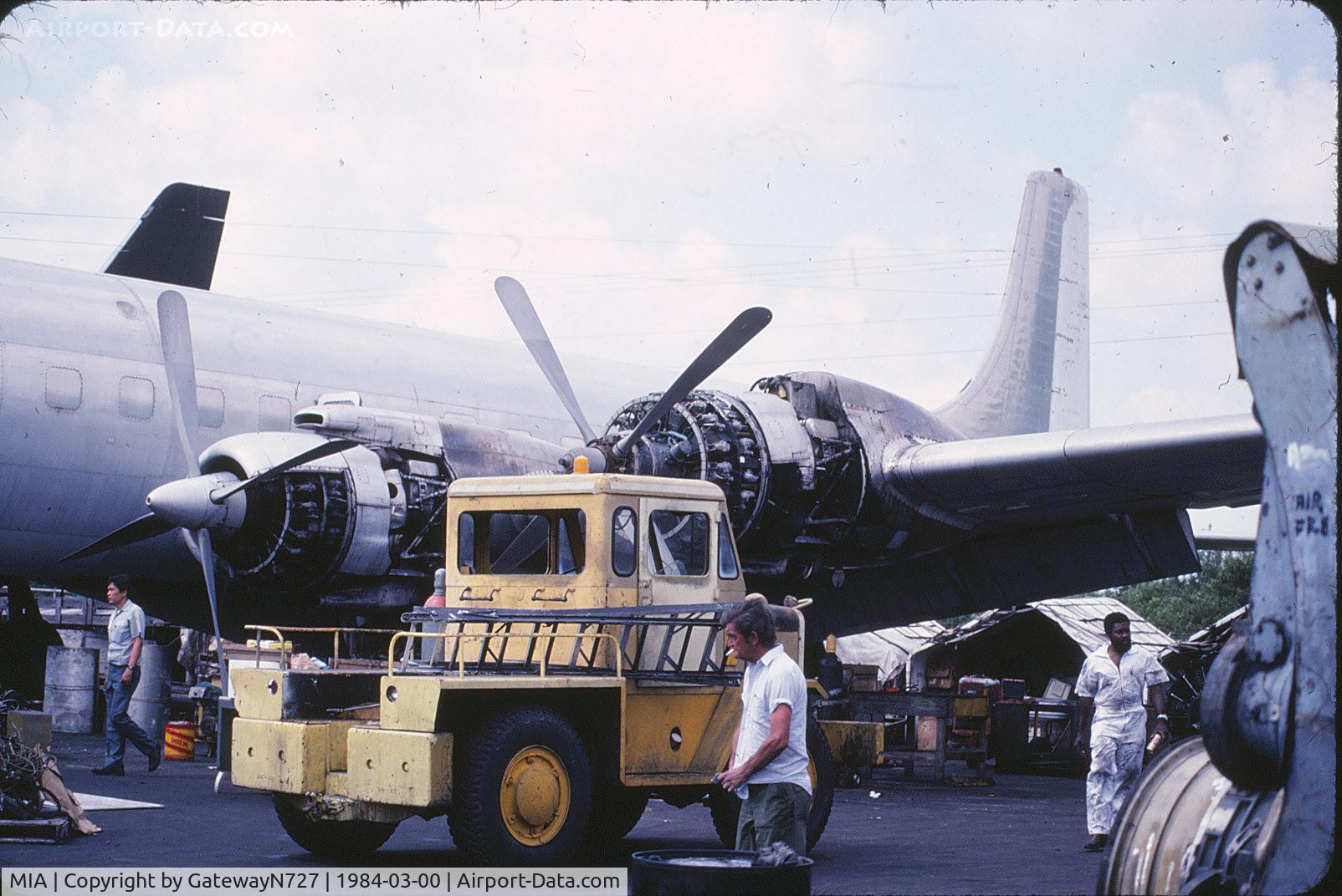 Miami International Airport (MIA) - DC-7C maintenance at Corrosion Corner. This aircraft is possibly N75000.